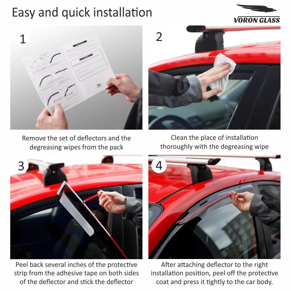 Voron Glass Tape-on Extra Resilient Rain Guards for Subaru XV Crosstrek 2018-2024, Window Deflectors, Vent Window Visors, 6 Pieces - 100489