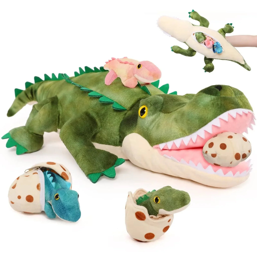 MaoGoLan 24" Alligator Mommy Stuffed Animal with 3 Baby Alligator and 3 Eggs Inside
