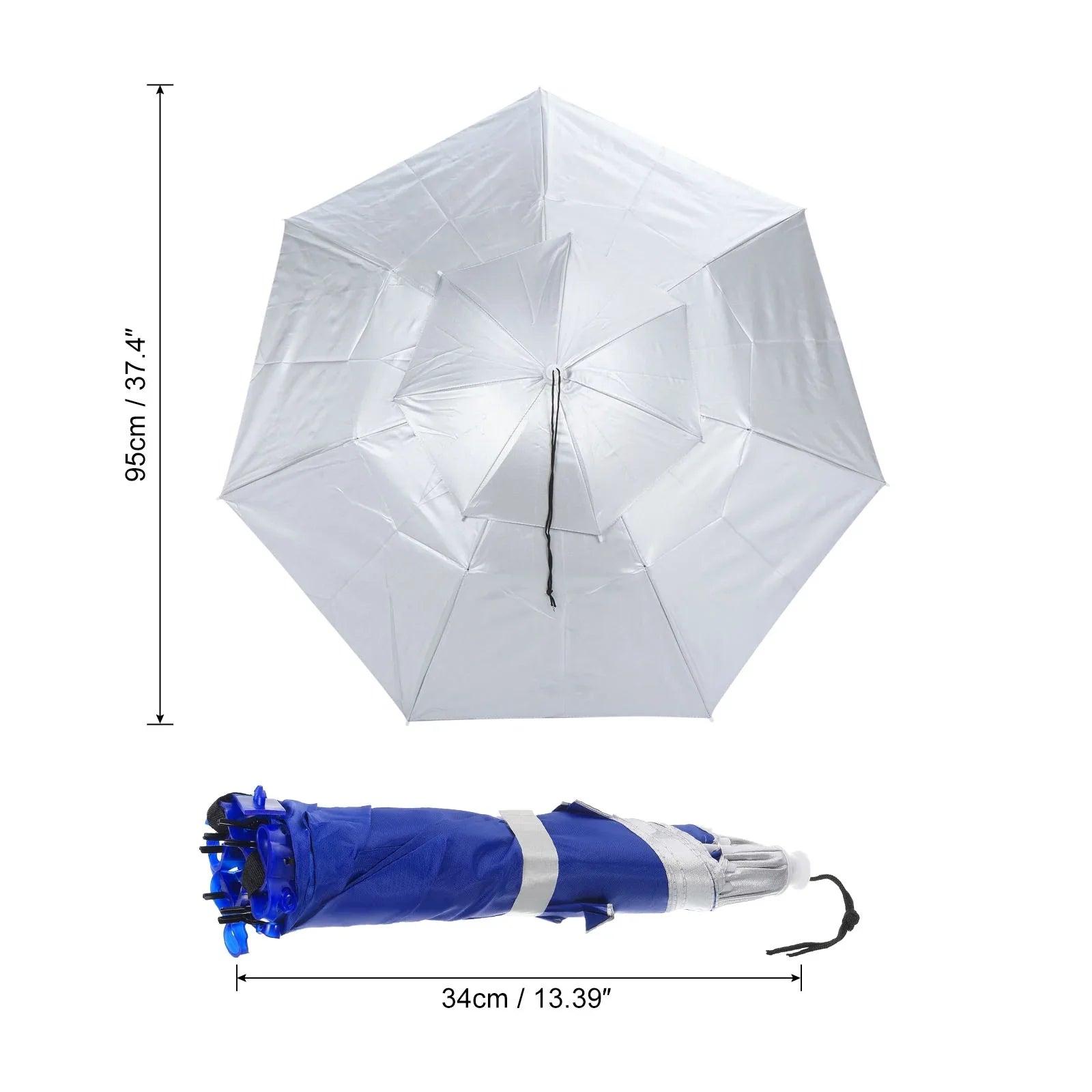 Uxcell OD 37.4" Umbrella Hat, Oxford Fabric Folding Double Layer Sun Rain Cap with Head Strip, Silver