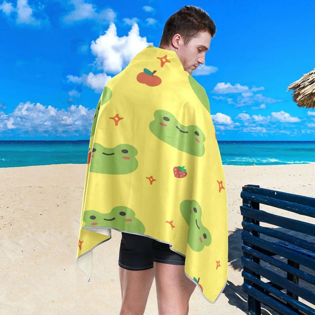 Bestwell Cute Cartoon Frog Beach Towel - Lightweight Compact Oversized Travel Towels - Super Absorbent Quick Dry Towel for Swimming Camping Holiday（194）