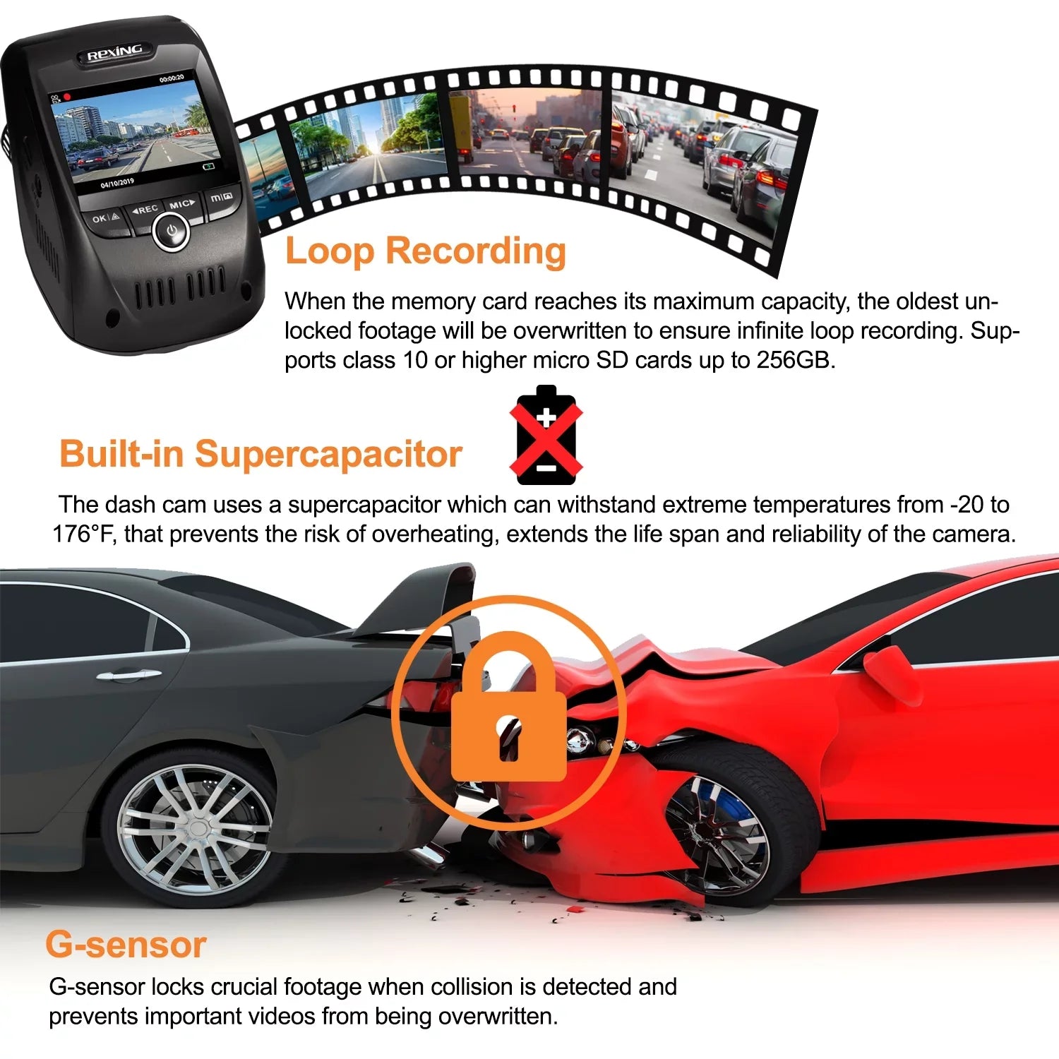 Rexing V1 Max 4K 2160P Single Channel Dash Cam with Wi-Fi & GPS