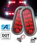 Pair ( 2 Pieces ) Solid LED 6" Oval Red Brake Stop Turn Tail Marker Signal Light for Truck Trailer Tractor Jeep w Grommet Pigtail Kit DOT SAE Approved