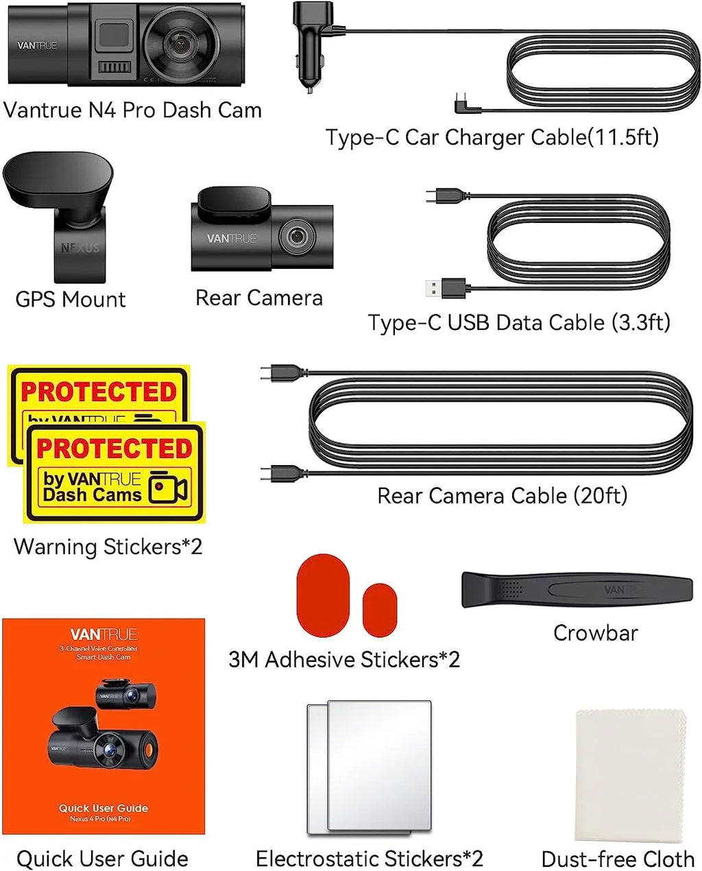 Vantrue N4 Pro 3 Channel 4K WiFi Dash Cam | GPS 4K + 1080P + 1080P (Memory Card Not Included)