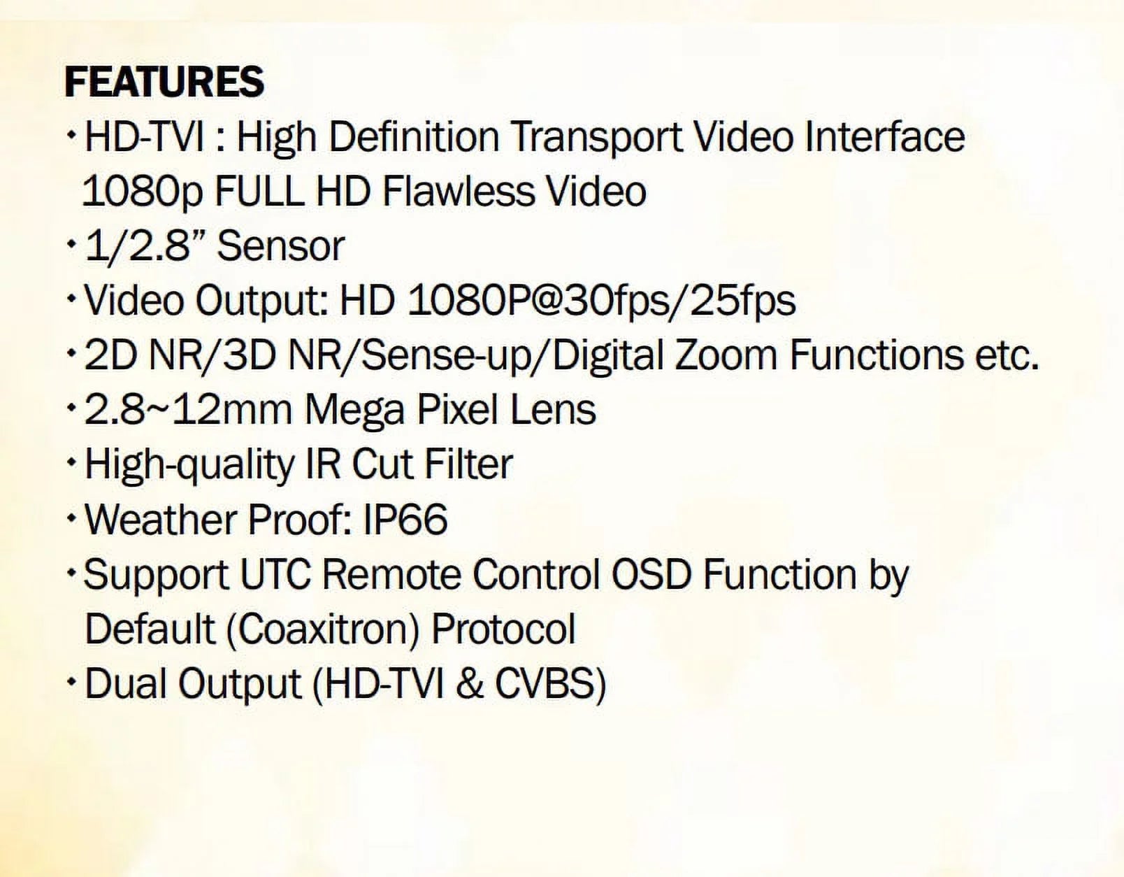 Eyemax TIR-1412V-W HD-TVI 2MP Outdoor Bullet Camera, 2.8-12mm, 42 IR LED 12V DC, Sense-up