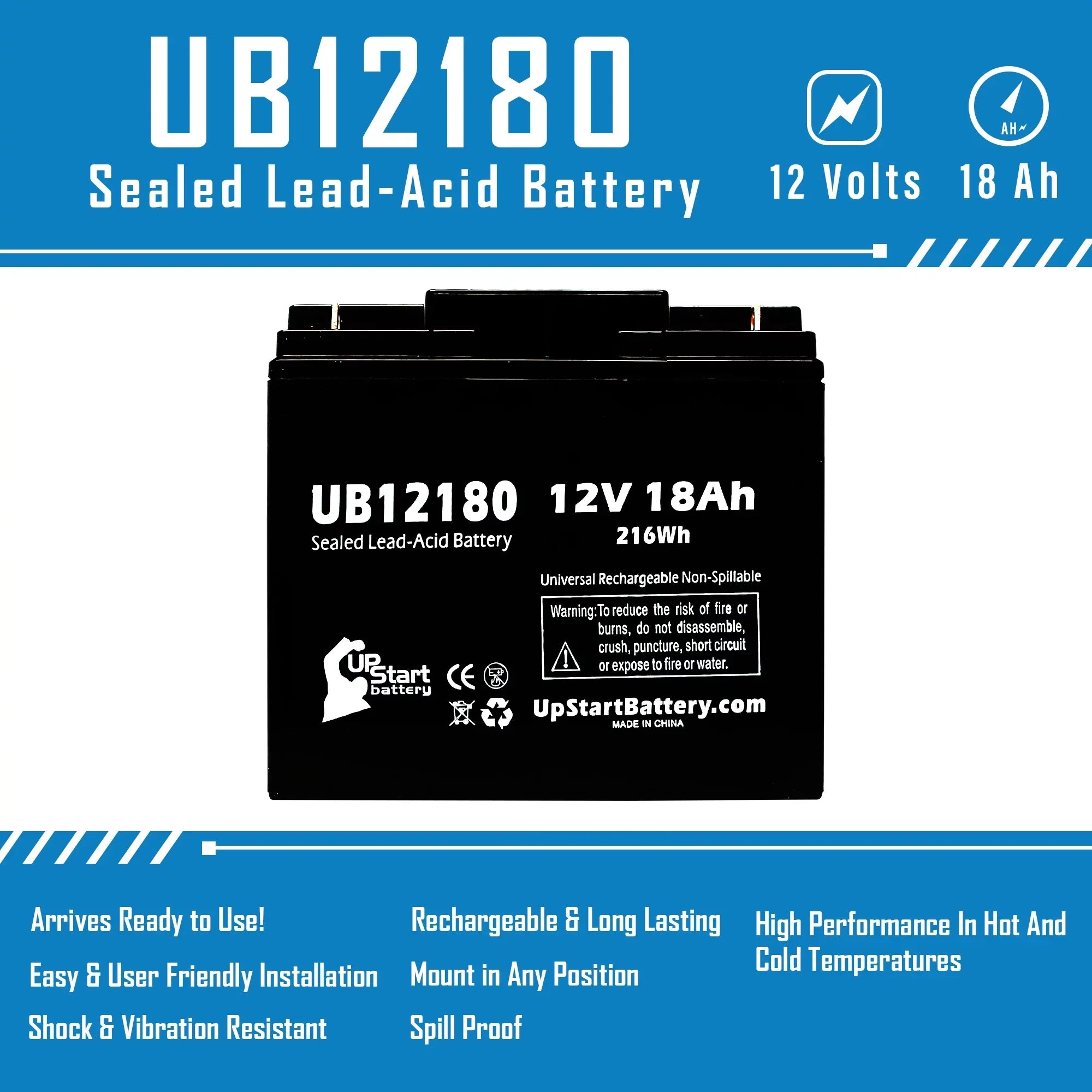 5x Pack - Fitting EAGLE PICHER BATTERIES CF12V18 Battery - Replacement UB12180 Universal Sealed Lead Acid Battery (12V, 18Ah, 18000mAh, T4 Terminal, AGM, SLA)