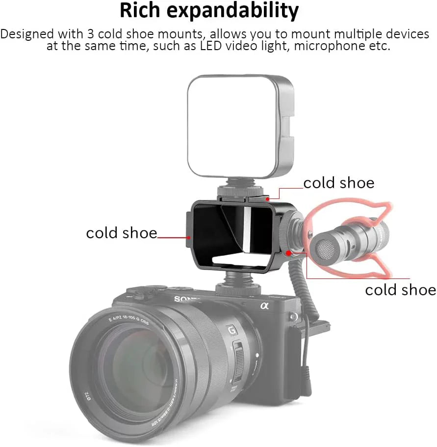 Camera Vlog Selfie Flip Screen, Cold Shoe Mic Light Mount Adapter for Sony A7RIV A7RIII A7RII A7III A7II A6000 A6300