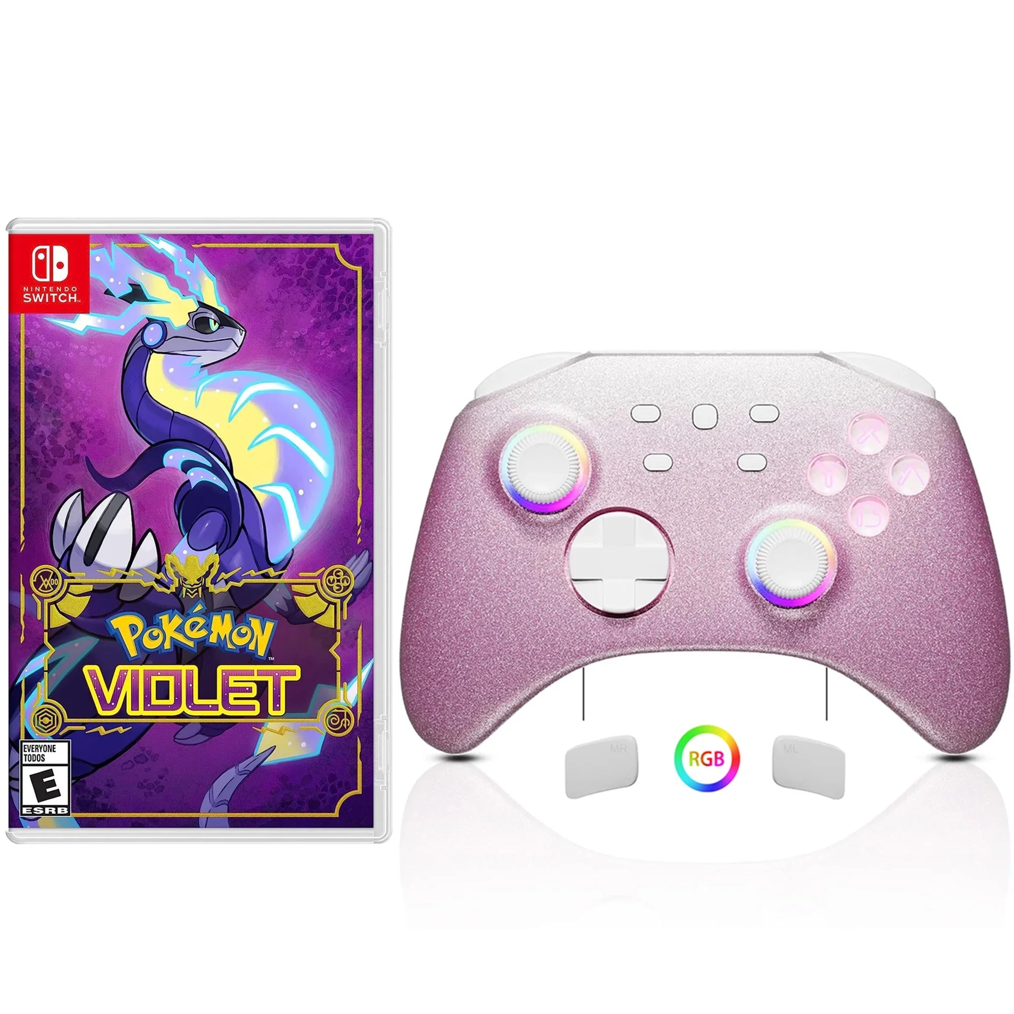 Pokémon Violet Game Disc and Upgraded Switch Pro Controller for Nintendo Switch/OLED/Lite, Wireless Switch Remote for PC/IOS/Android/Steam Pink