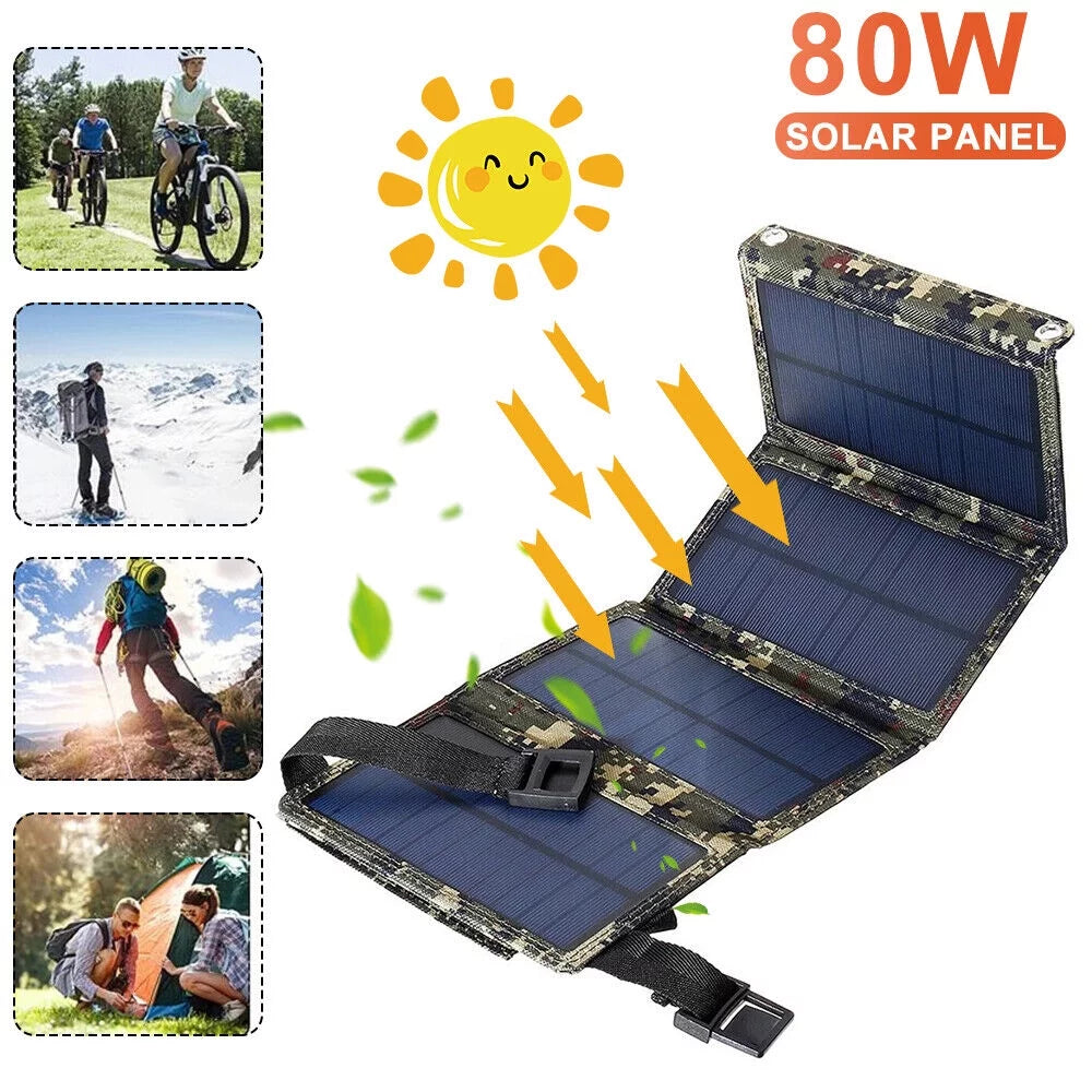 Jahy2Tech Foldable Outdoor 80W USB Solar Panel Portable Phone Charger Camping Hiking Rechargeable Battery High Caliber