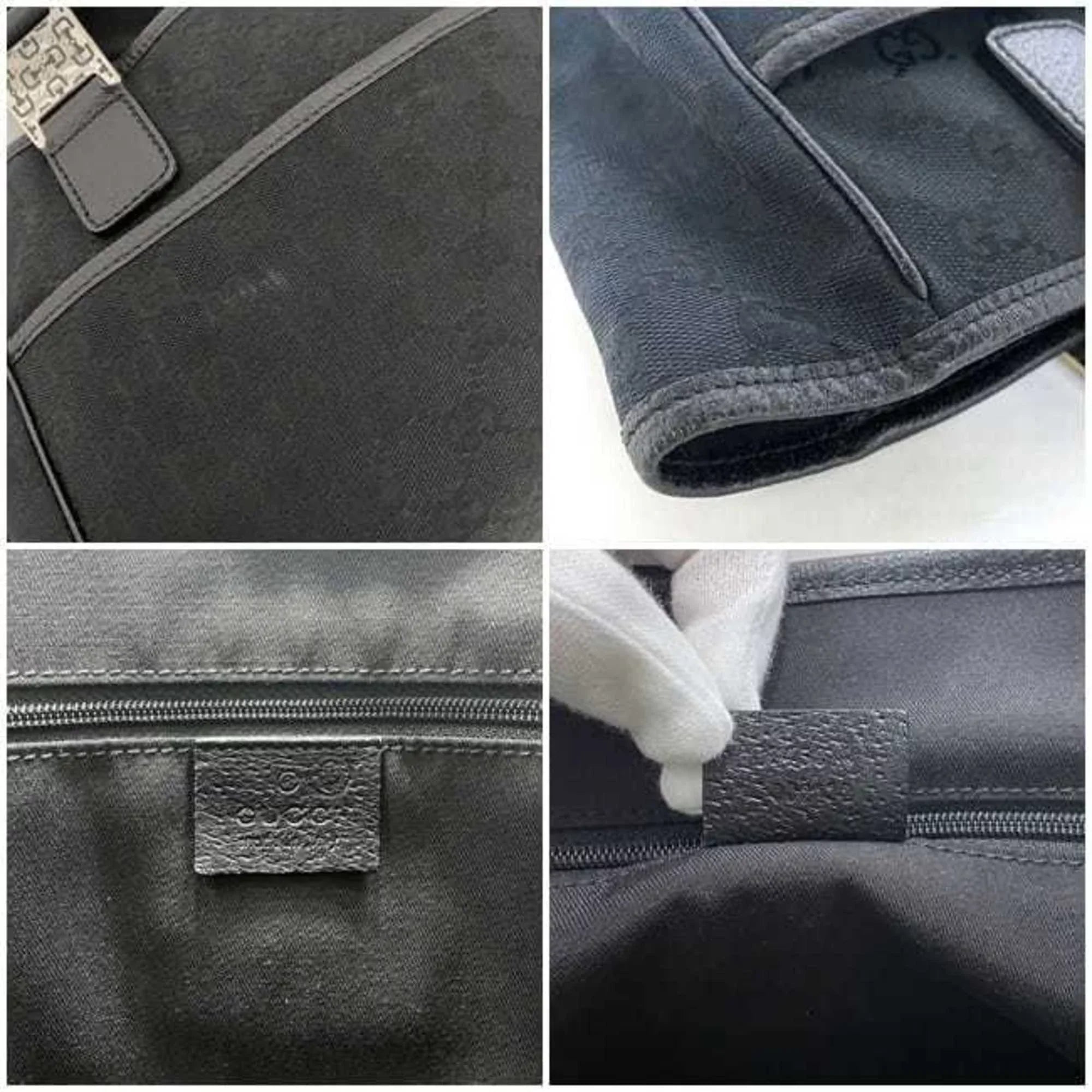 Pre-Owned Gucci Tote Bag Black Silver Horsebit 145810 Canvas Leather GUCCI Handbag Ladies (Good)