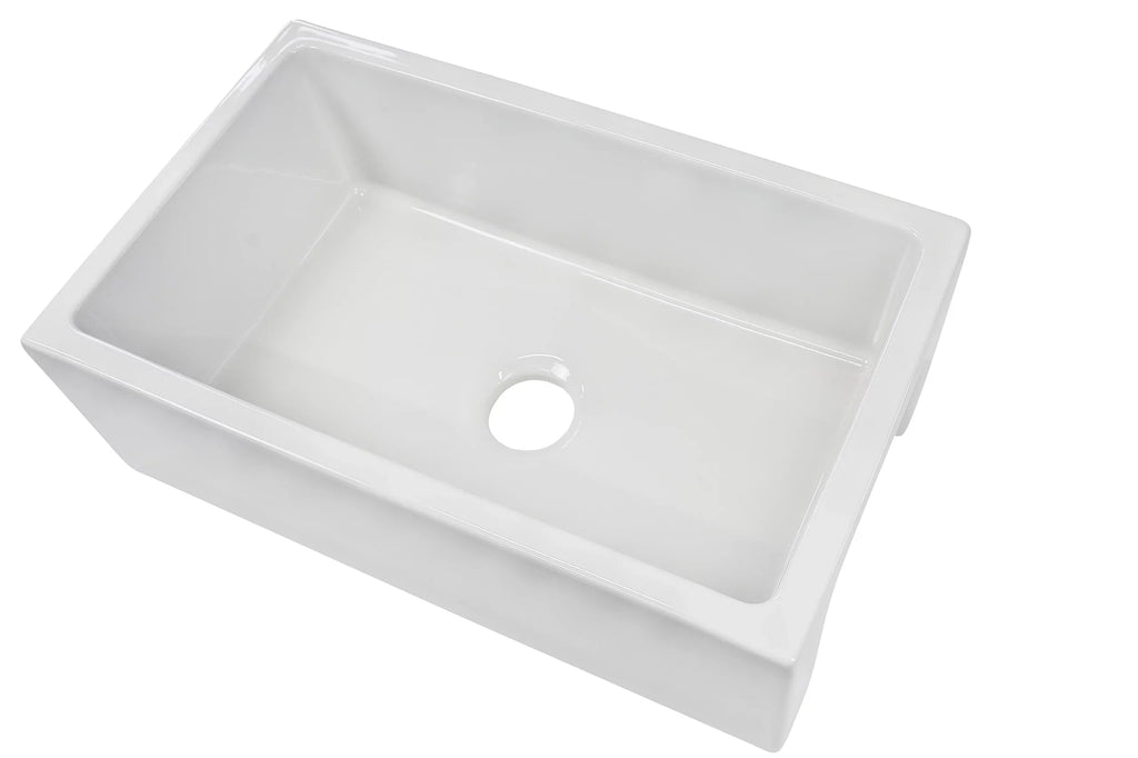 ZUHNE Ostia White Farmhouse Single Bowl Fireclay Kitchen Sink (30” Reversible Apron)