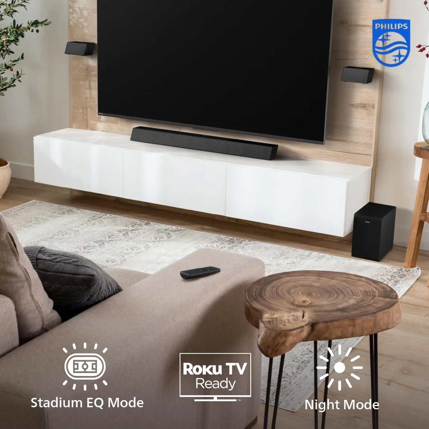 Philips B7568 5.1 Channel Soundbar w Wireless Subwoofer & Wired Surround Speakers
