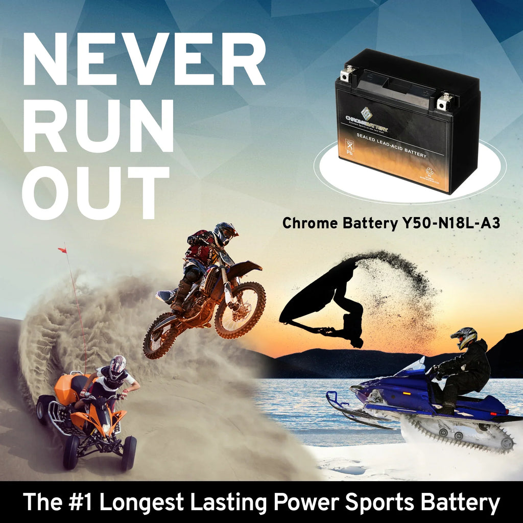 Chrome Battery Y50-n18l-a3 (50-n18l-a3 12 Volts,20 Ah, 260 Cca) High Performance - Maintenance Free - Sealed AGM Motorcycle Battery