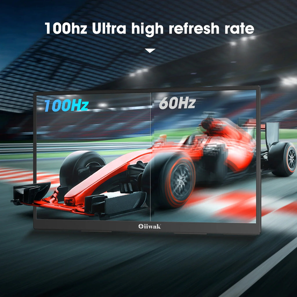 Oiiwak 18.5 inch Large Portable Monitor,100HZ Second Screen Extender for Laptop, 100% sRGB 1080P FHD IPS Frameless Travel Gaming Monitor, Dual Speakers, 180° Foldable Stand & VESA