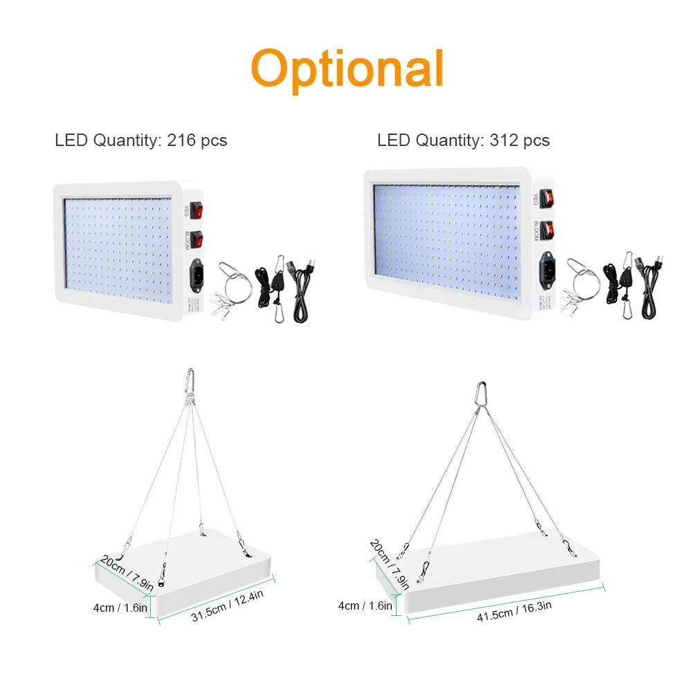 Gecheer 2000W Grow for Indoor Plants 312 LEDs Full Spectrum Veg and Bloom Dual Switch IP65 Waterproof Hanging Plant Growing Lamps for Seedlings Flowers Greenhouse