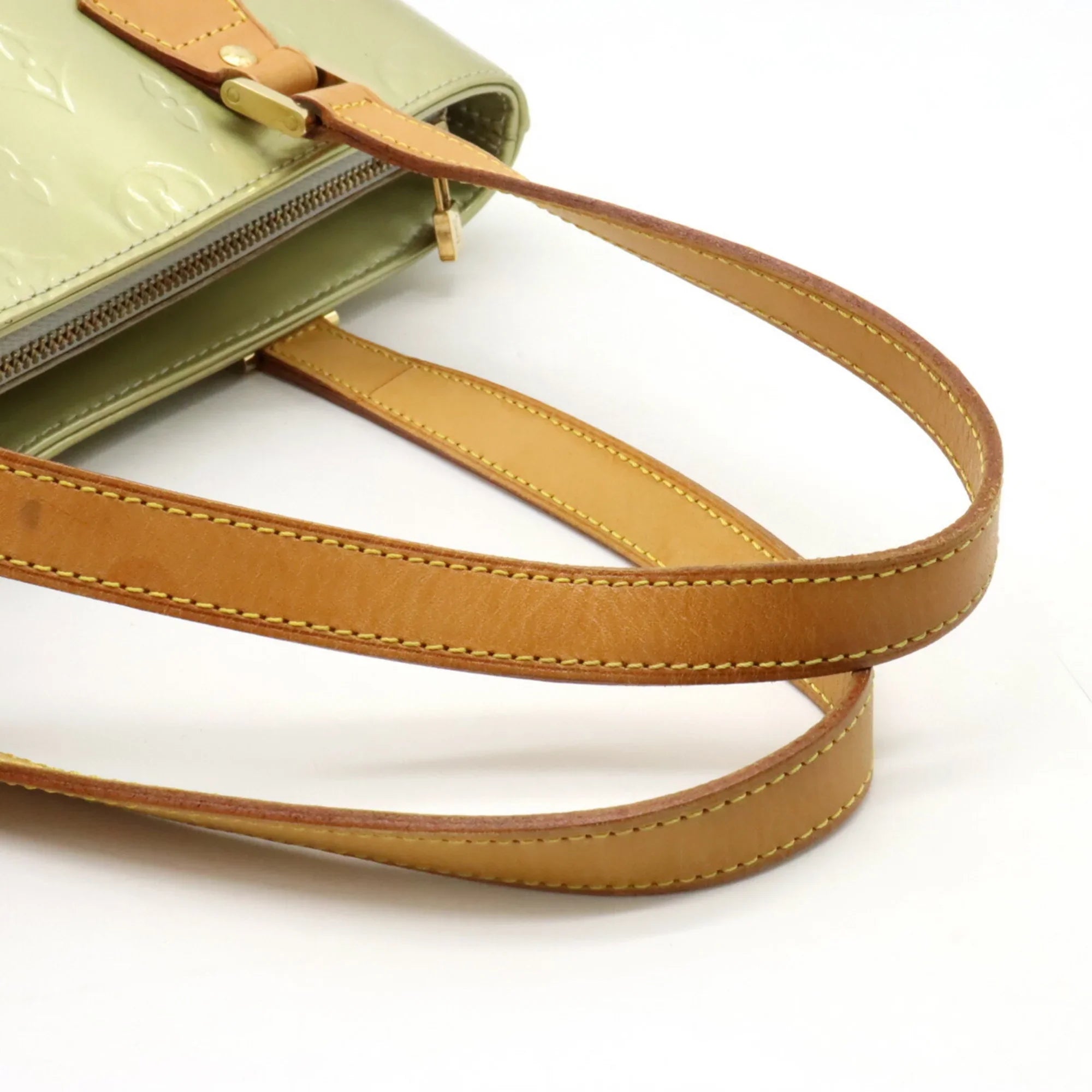 Pre-Owned LOUIS VUITTON Vernis Houston Tote Bag Handbag Baby Blue Green M91005 (Good)