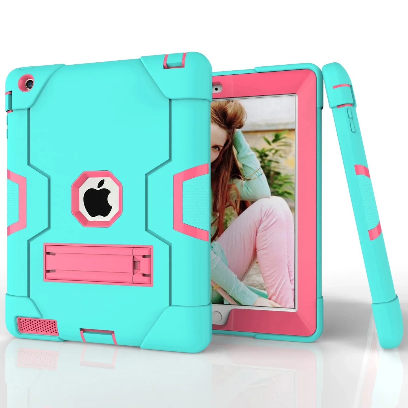iPad 2 Case,iPad 3 Case,iPad 4 Case, Allytech Three Layer Shockproof Armor Defender Protective Case Wrap with Kickstand for iPad 2nd Gen / iPad 3rd Gen / iPad 4th Generation (Aqua/Rosegold)