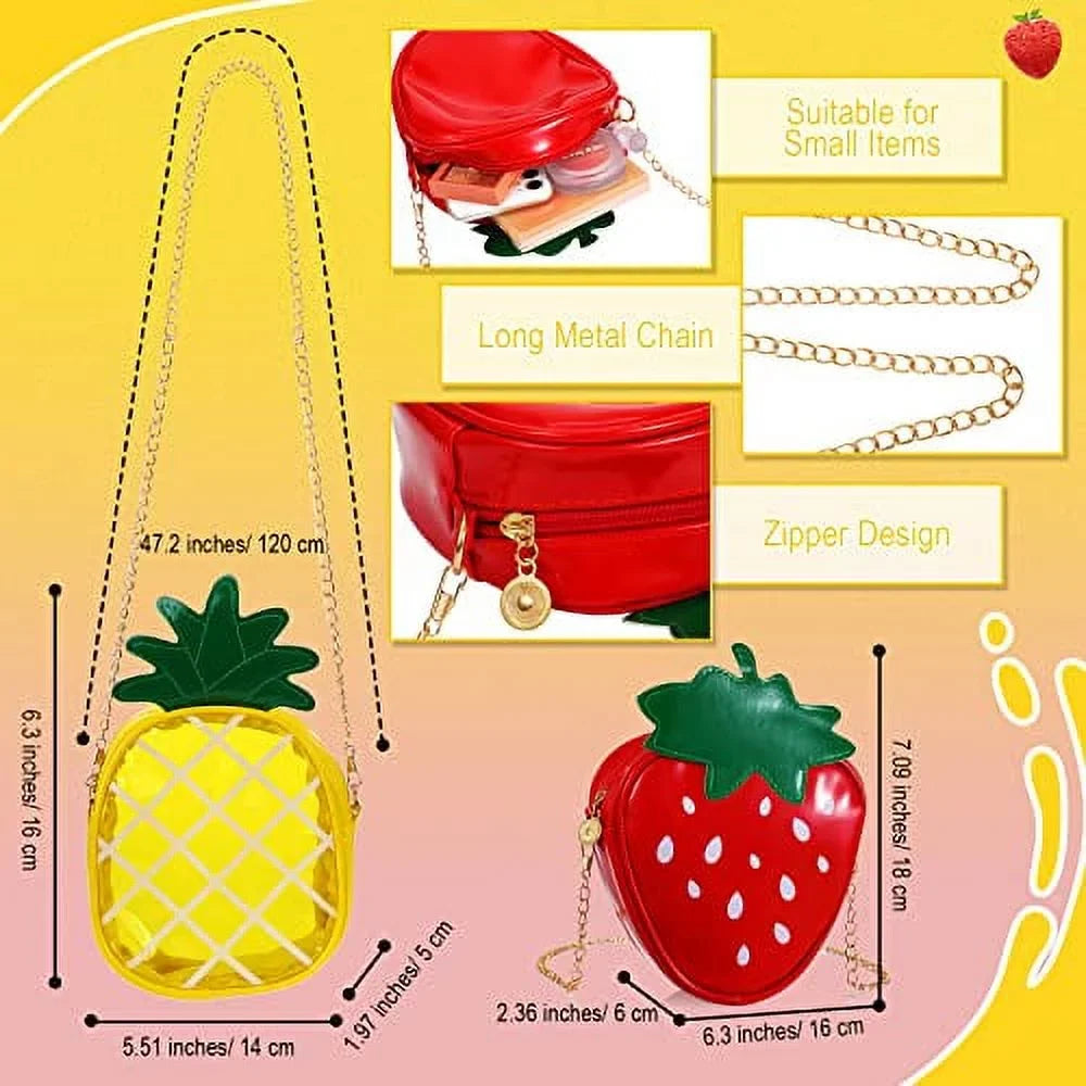Set of 4 Fruit Shoulder Bag Lemon Watermelon Shape Shoulder Bag Pineapple Strawberry Crossbody Purse Bag Cute Novelty Fruit Shoulder Mini Bag Purse Wallet for Women Girl Gift