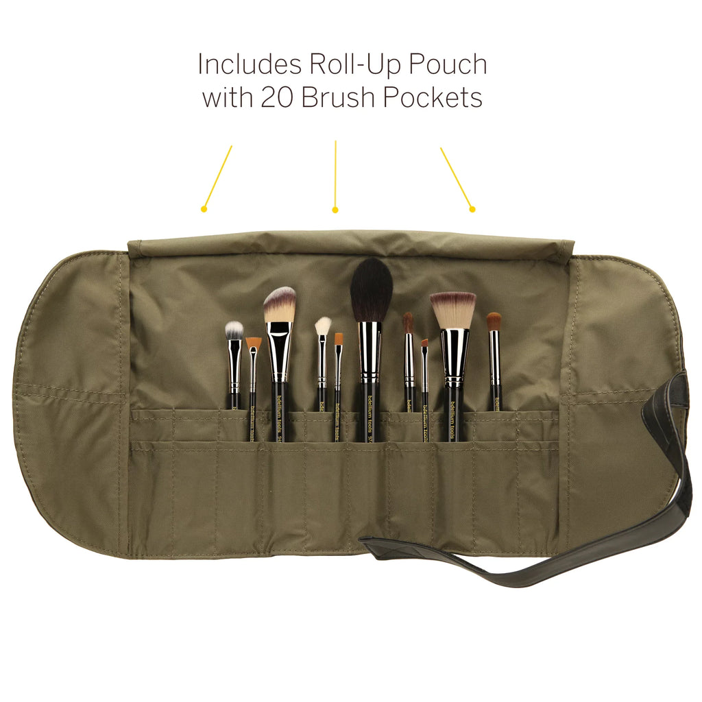 Bdellium Tools Professional Makeup Maestro Series The Key Essential 10pc. Brush Set with Roll-Up Pouch