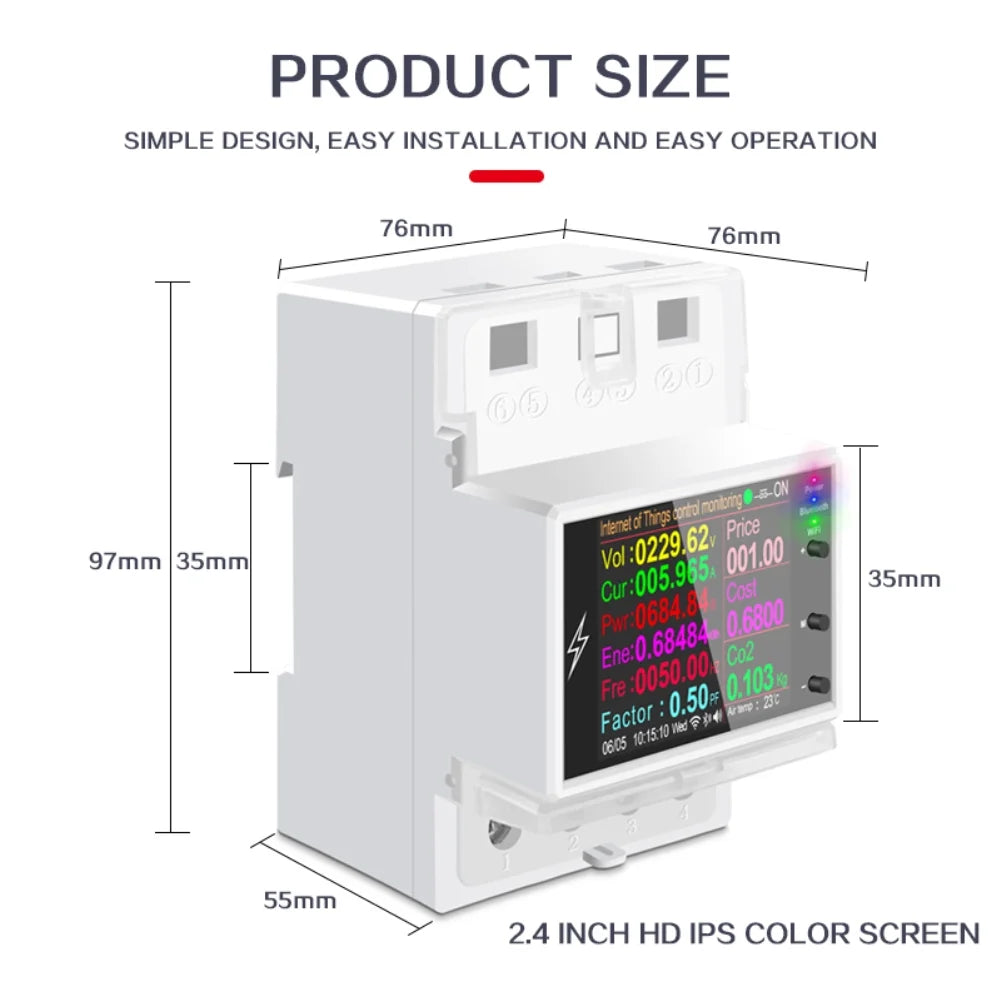 Tuya Wifi/Bluetooth AT4PW 100A Din Rail Smart Switch Remote Control AC 220V 110V Digital Energy Kwh Frequency Factor Meter
