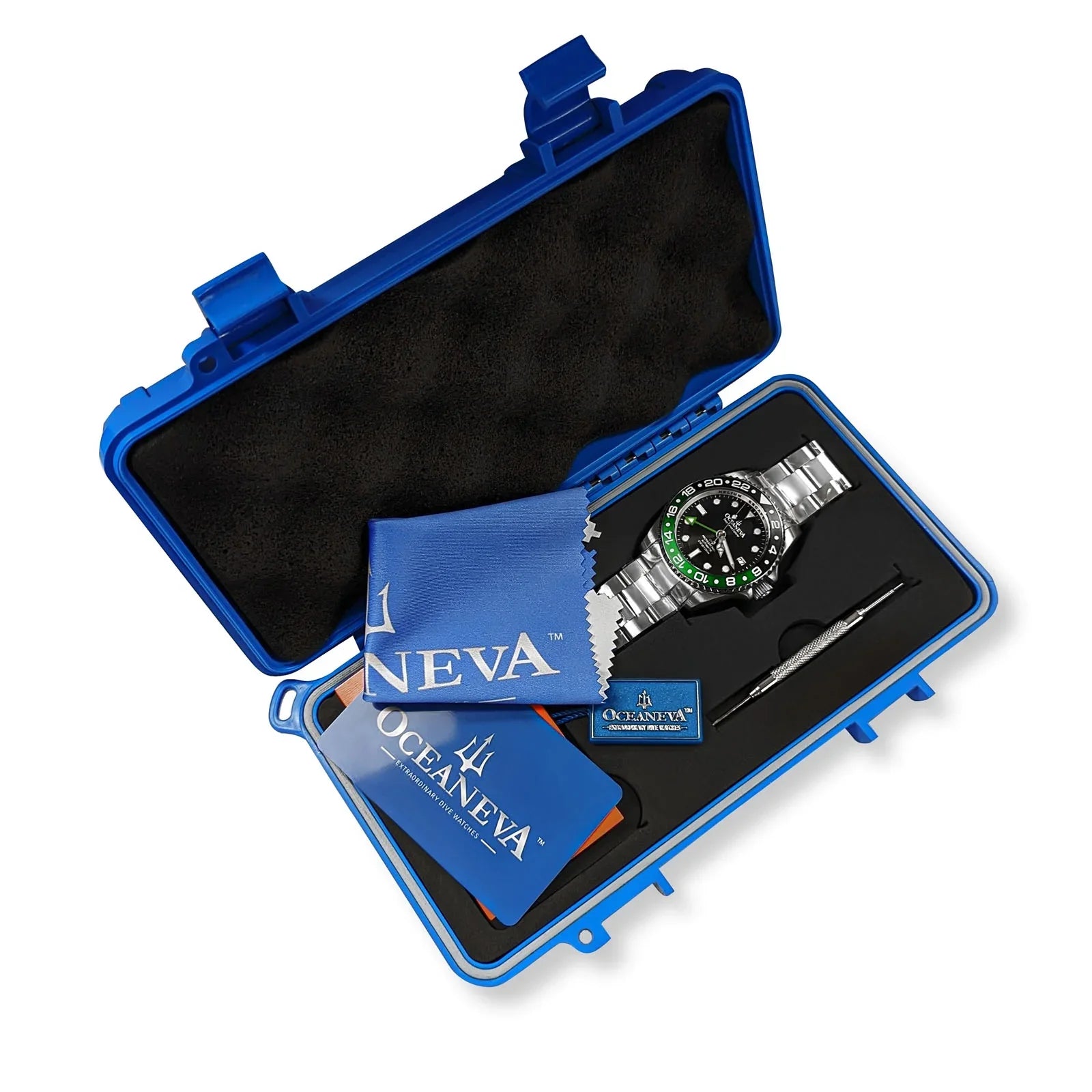 Oceaneva™ GMT Deep Marine Explorer Pro Diver Black Green Bezel Watch - Screw Down with Triple Seal Case Back - 1250M Water Resistance - Japan Automatic Movement Dive Swimming Wrist Watches For Men