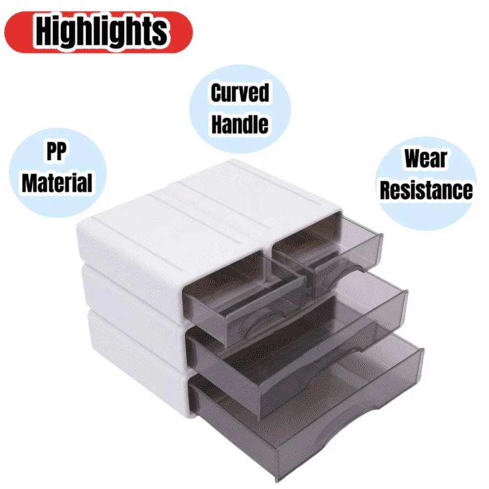 Stackable Storage Box With 4*Drawer Desk Organizer Storage Container Neat Large