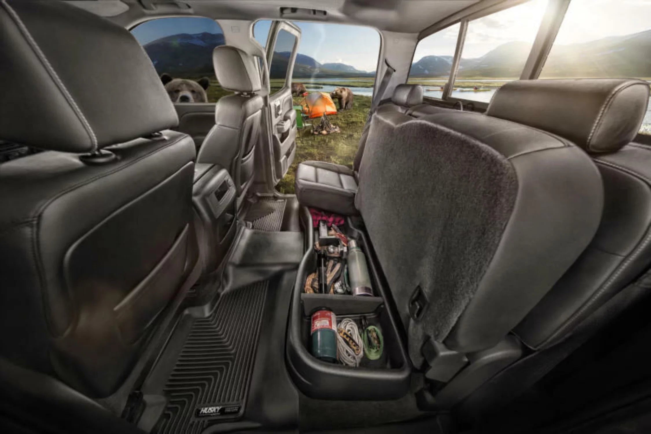 Husky by RealTruck - 9511 Fitting with 2014-19 Toyota Tundra Double Cab Gearbox Under Seat Storage Box Black