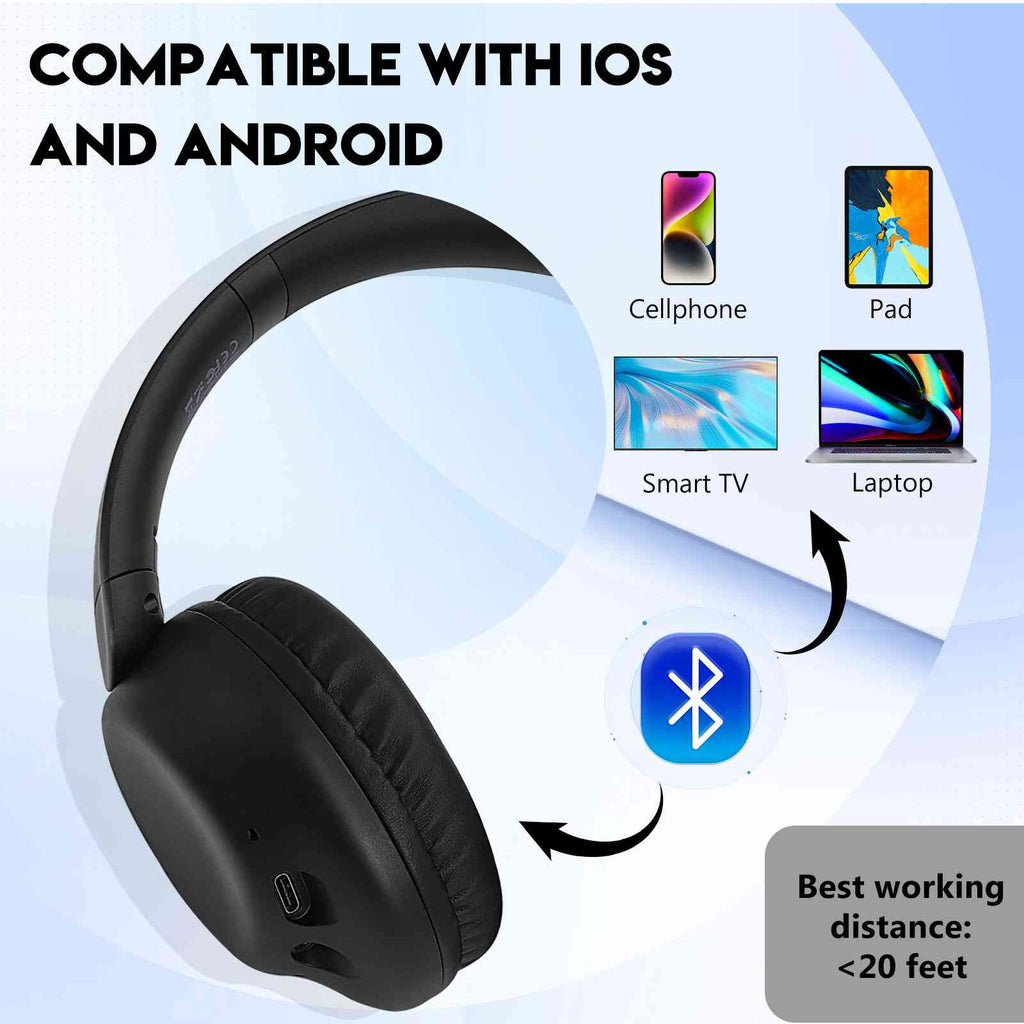UrbanX Perfect Comfort 955 II Overhead Wireless Bluetooth Headphones For Infinix Smart 5 (India) Noise-Cancelling, with – Black