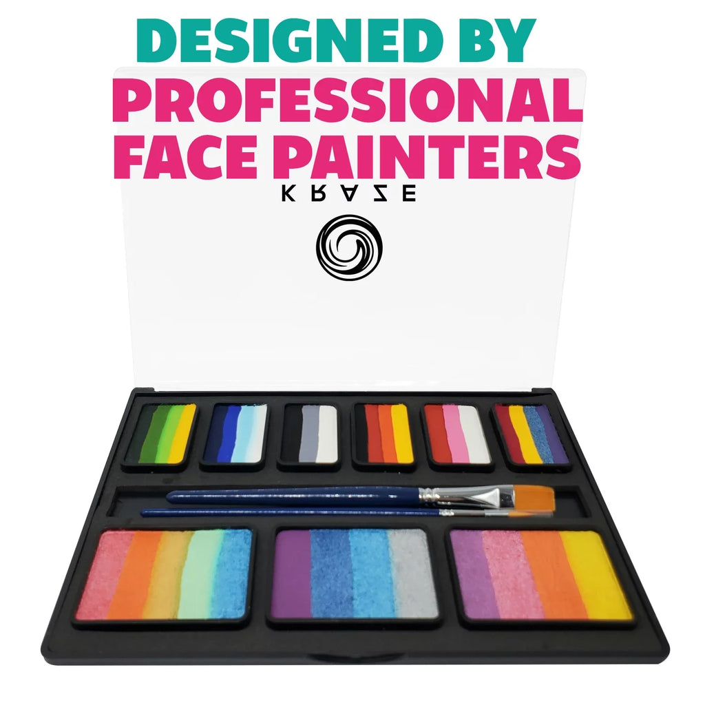 Kraze FX Celebration Professional Face Painting One Stroke Split Cake Palette, Water Activated, Hypoallergenic, Safe, Non Toxic Halloween Party Makeup Face Paint Kit for Sensitive Skin, Kids & Adults