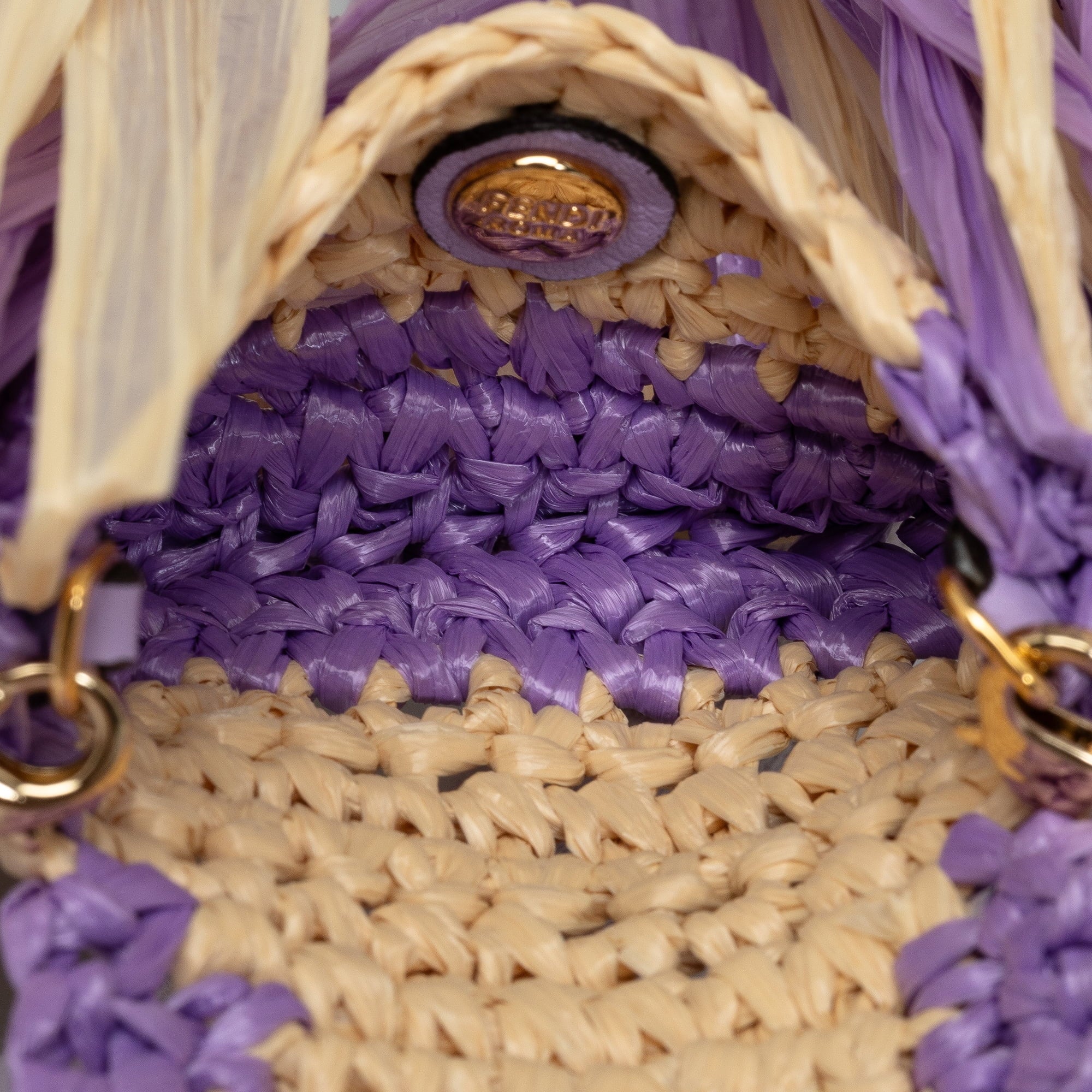 Pre-Owned Authenticated Fendi Intreccio Pico Baguette Raffia Natural Material Purple Crossbody Bag Unisex (Good)