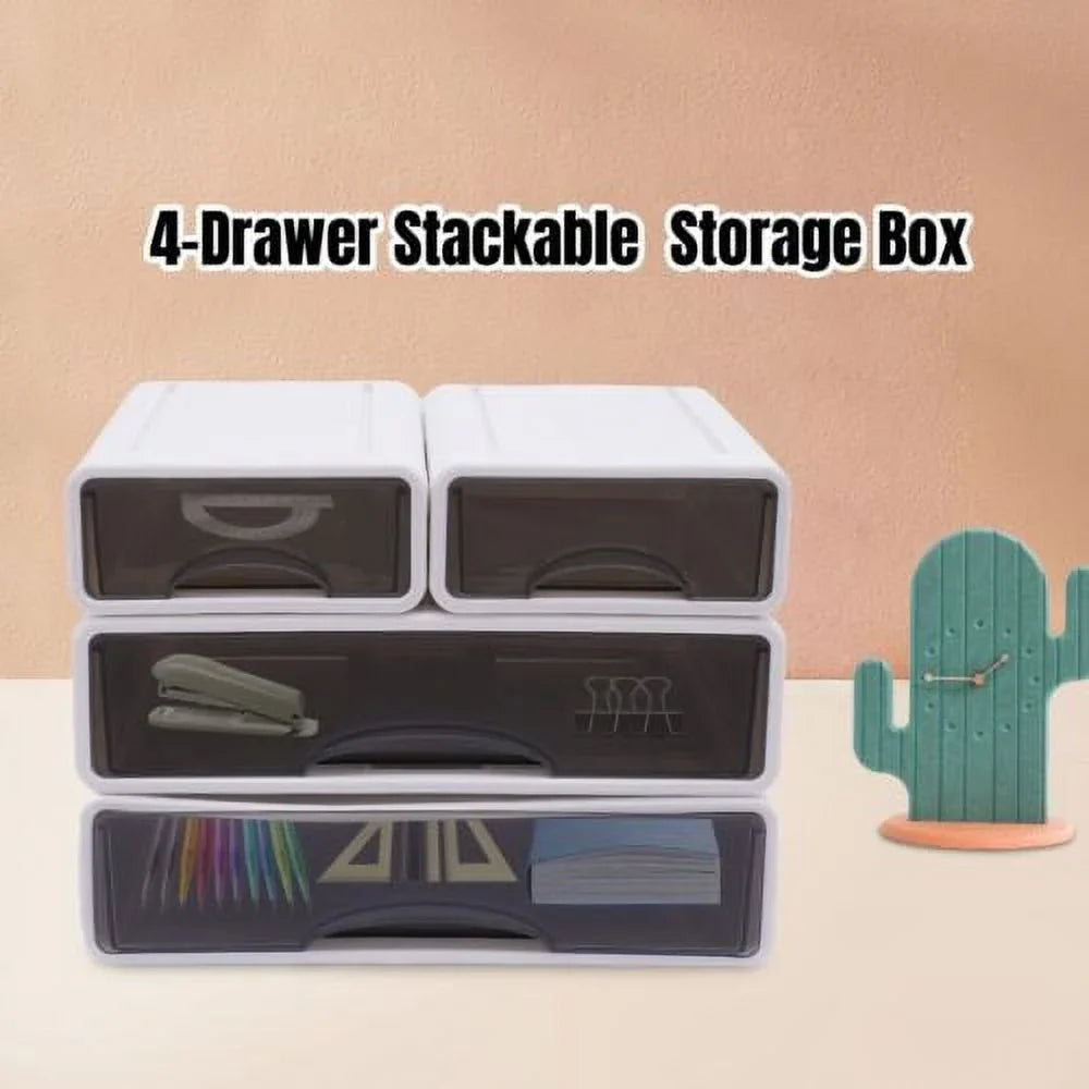 Stackable Storage Box With 4*Drawer Desk Organizer Storage Container Neat Large