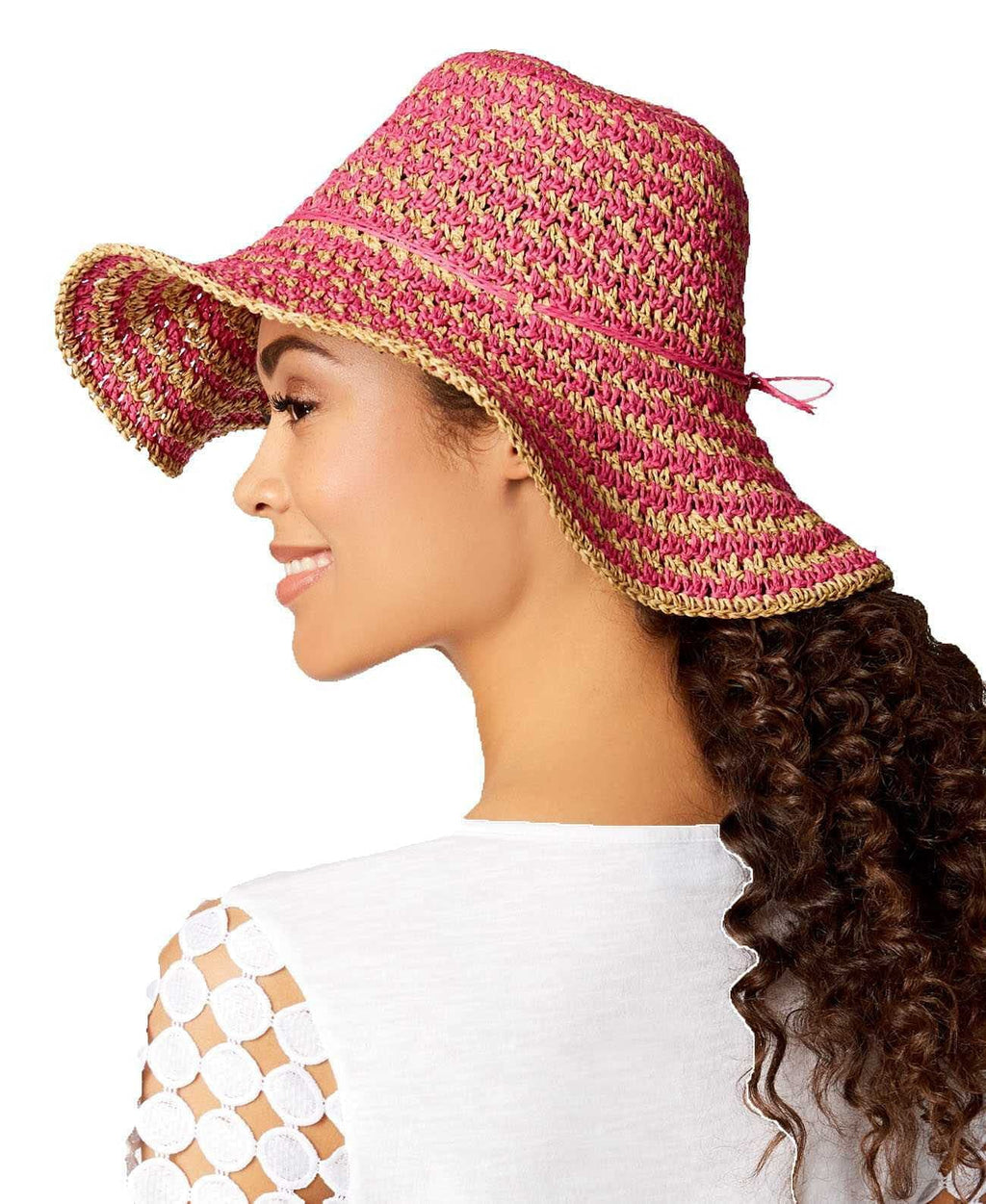 Nine West Women's Crochet Floppy Hats, Pink/Natural