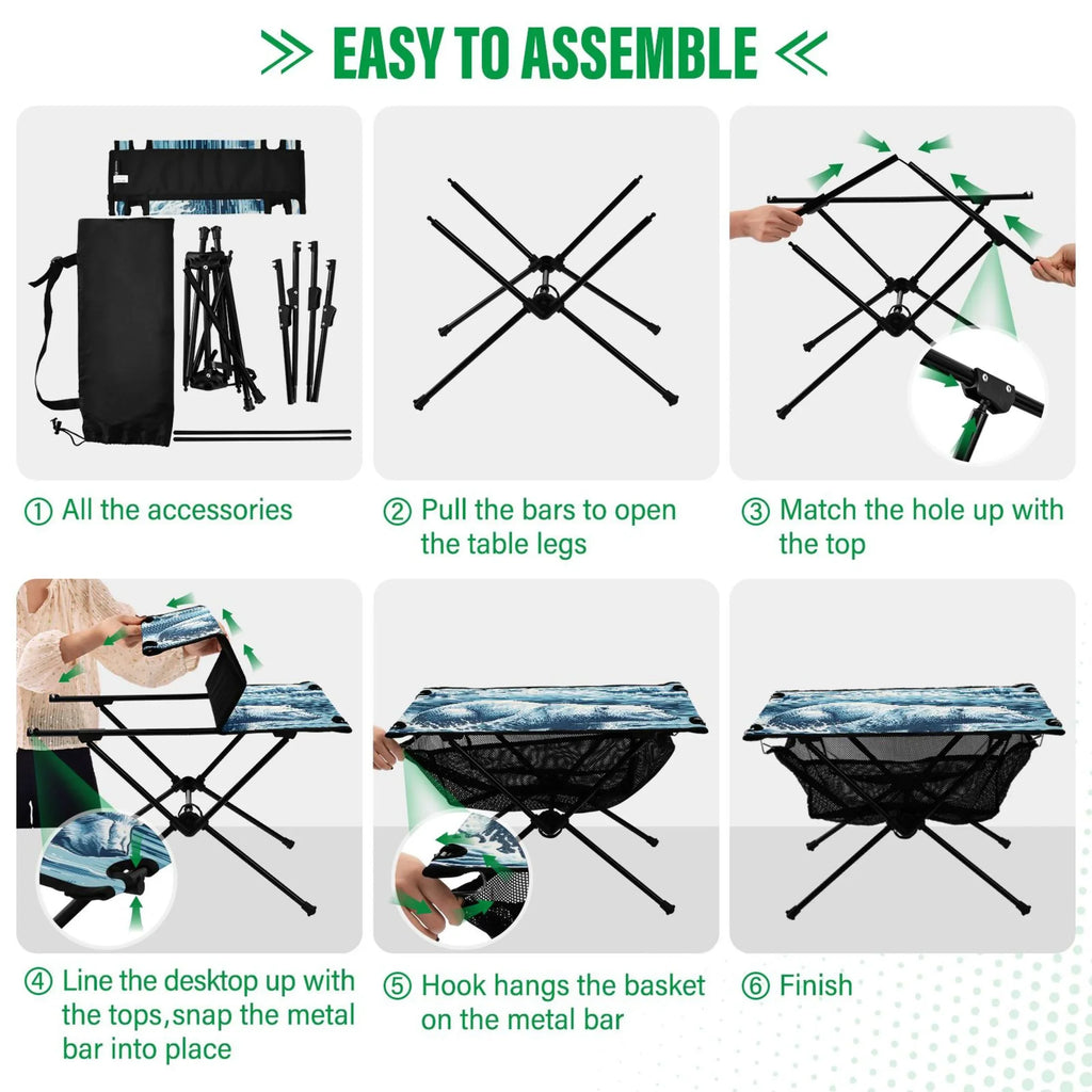 Polar Bear Swimming Camping Folding Table Portable Beach Table with Storage Bag Compact Picnic Table for Outdoor Travel Fishing BBQ