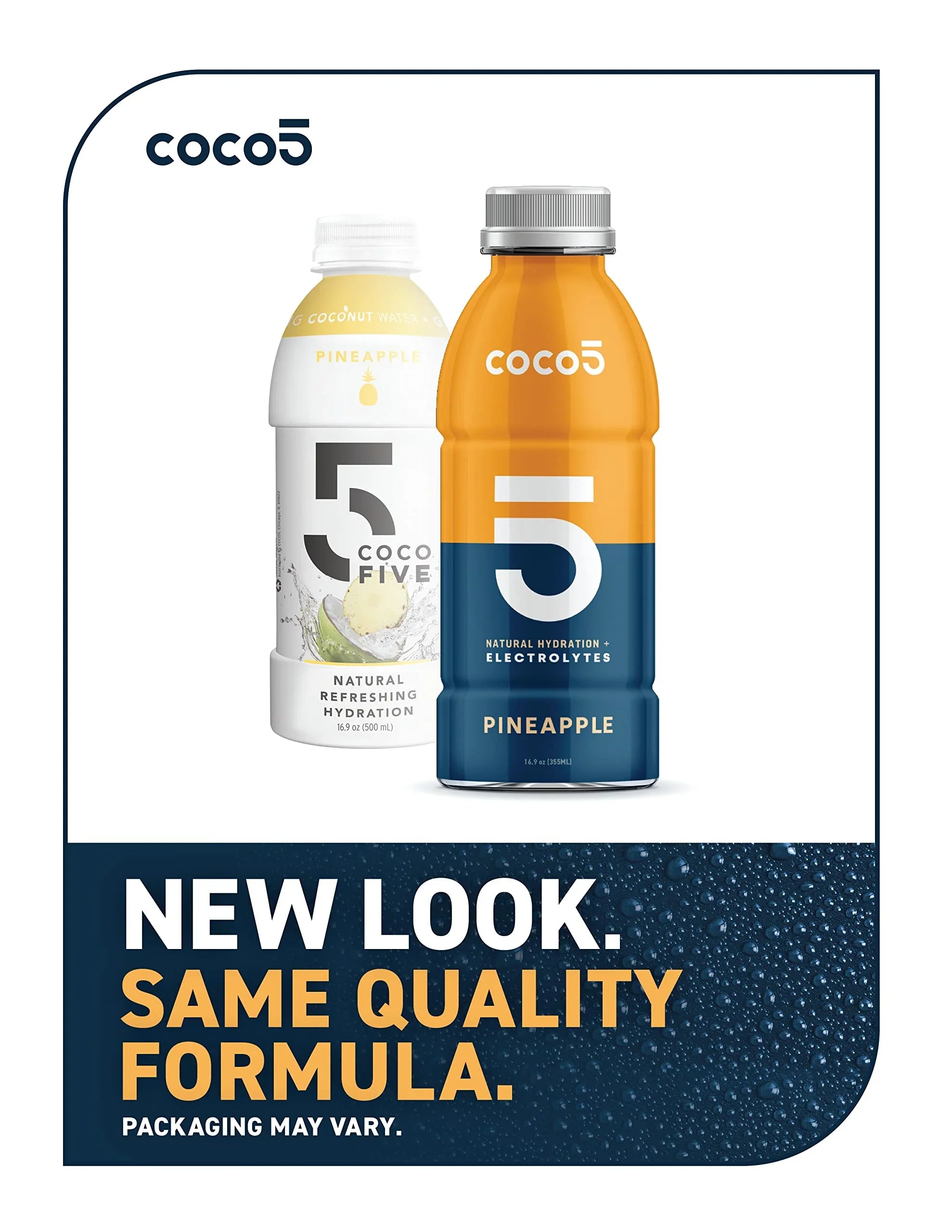 COCO5 Clean Sports Hydration Pineapple Flavor | 100% Natural | 50% Less Sugar | Nothing Artificial | Non-GMO | Gluten Free | Developed by Pro Trainers for Pro Athletes | 16.9 OZ (Pack - 12)