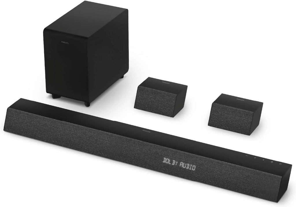 Philips B7568 5.1 Channel Soundbar w Wireless Subwoofer & Wired Surround Speakers