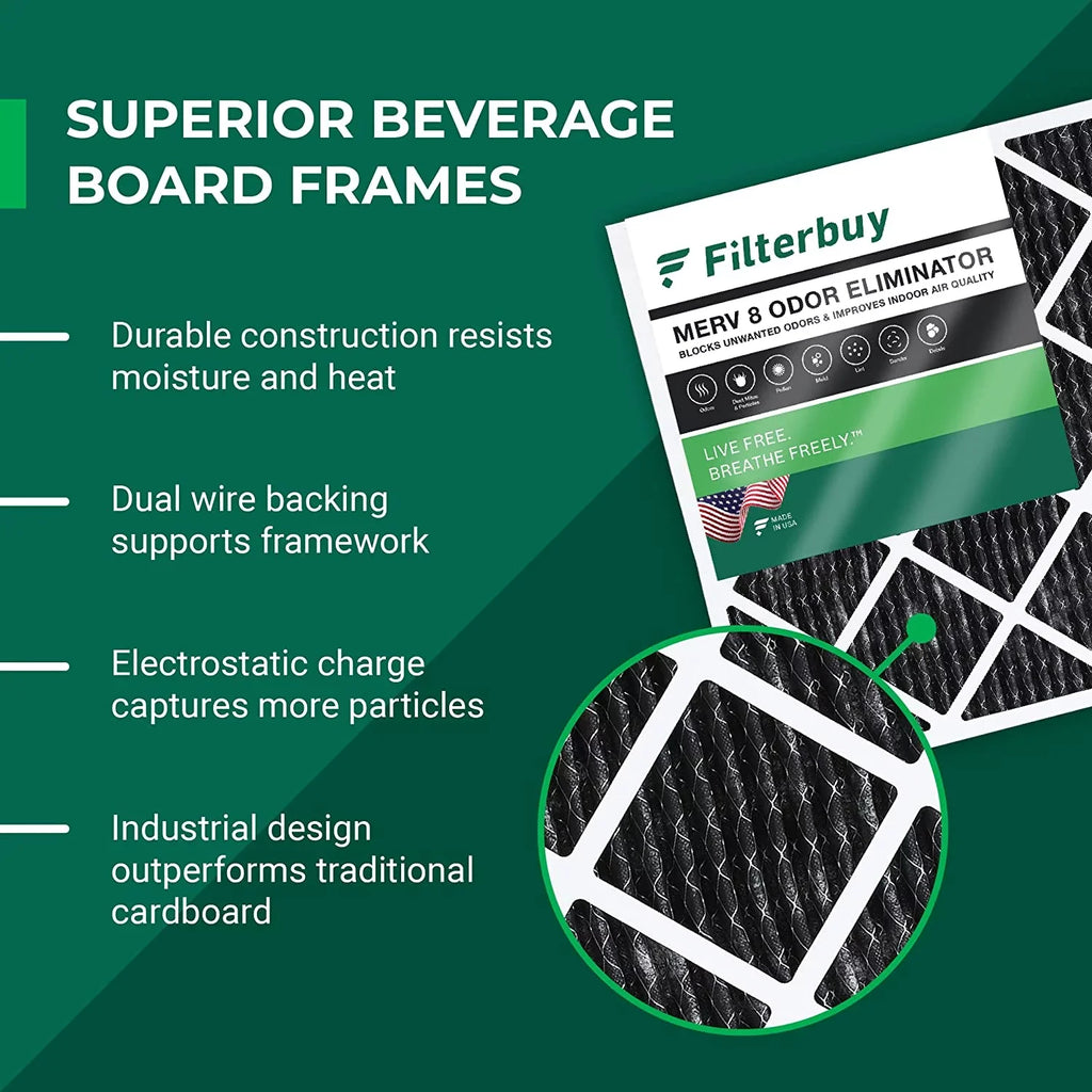 Filterbuy 14x18x1 MERV 8 Odor Eliminator Pleated HVAC AC Furnace Air Filters with Activated Carbon (4-Pack)