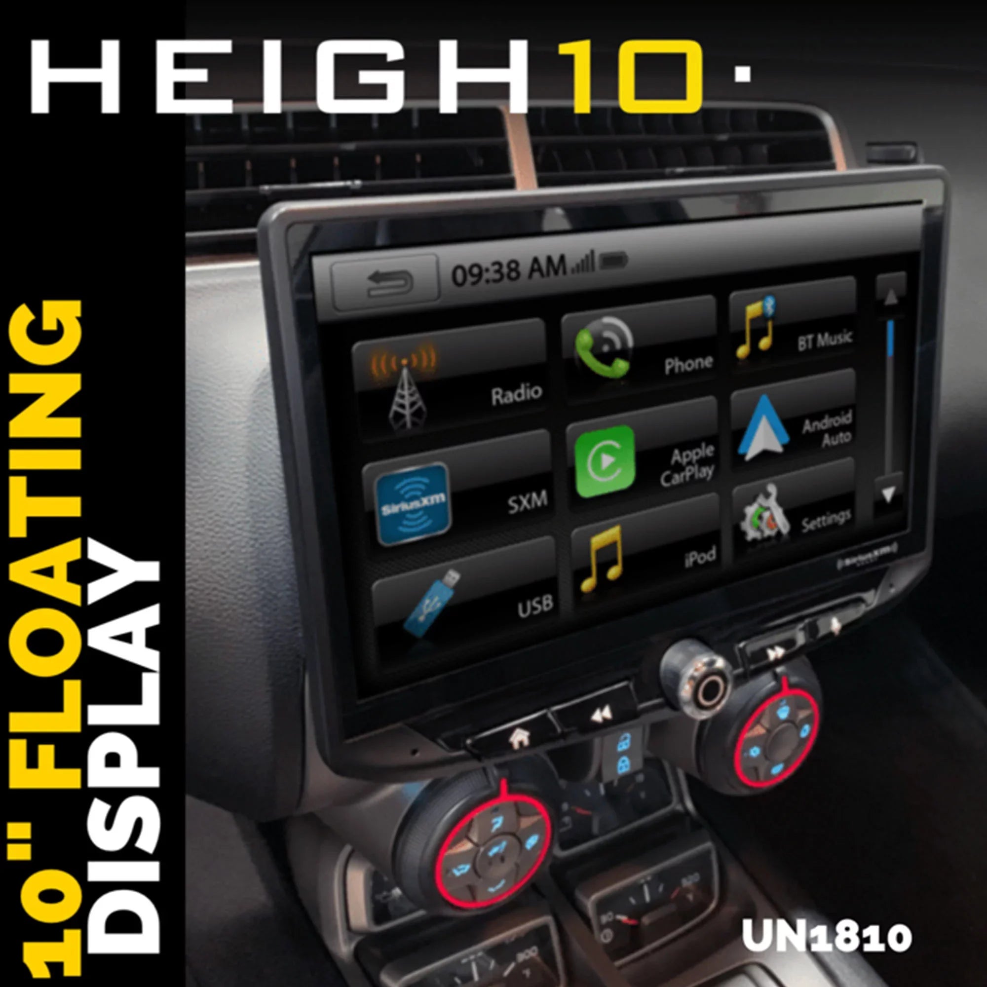 Stinger Heigh10 10" In-dash Infotainment System Fitting with Apple CarPlay & Android Auto, Includes Navigation Card & Installation Kit Matching with 14-18 GM Trucks