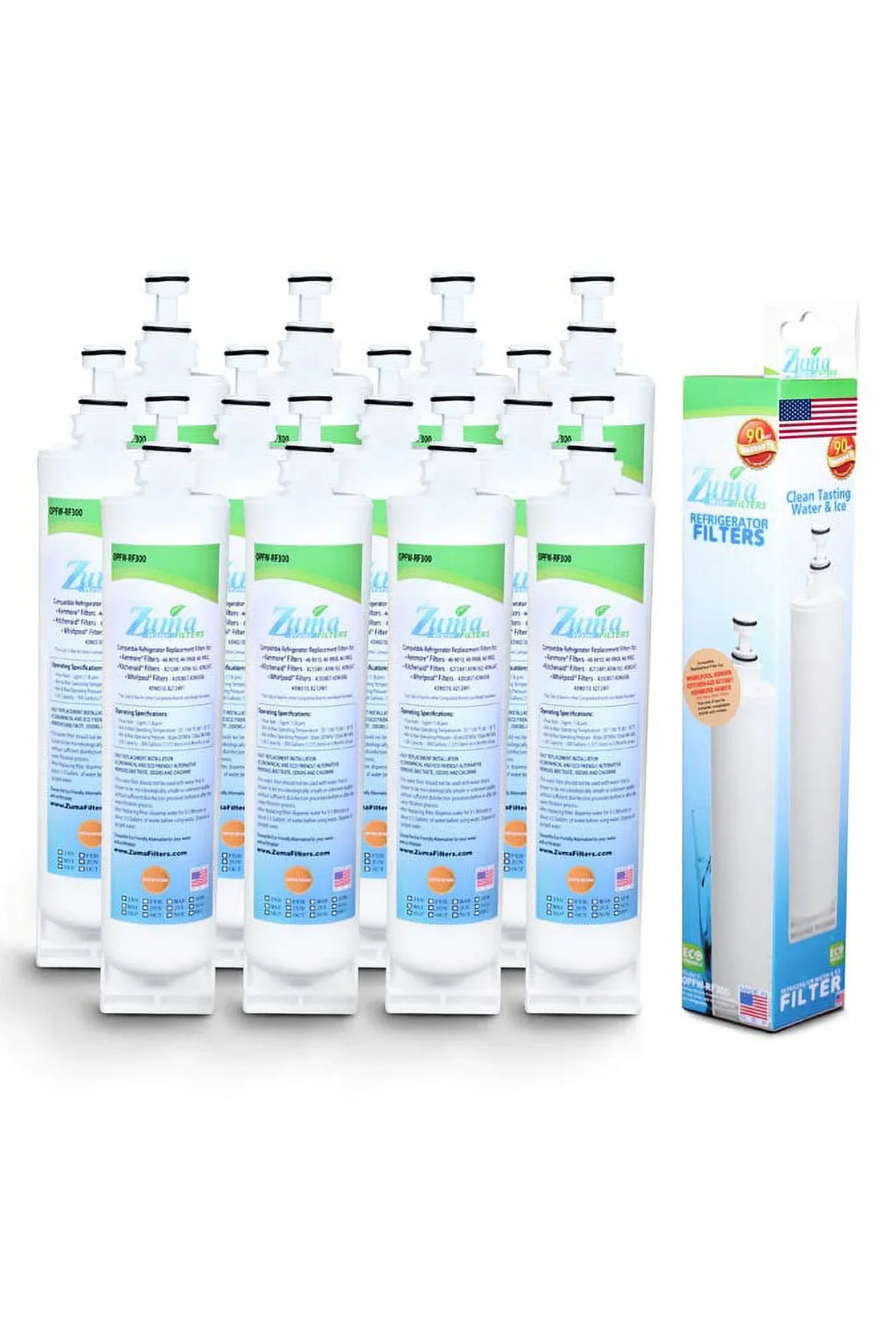 ZUMA Brand , Water and Ice Filter , Model # OPFW-RF300 , Fitting with Whirlpool® 8212491 - 12 Pack - Made in U.S.A.