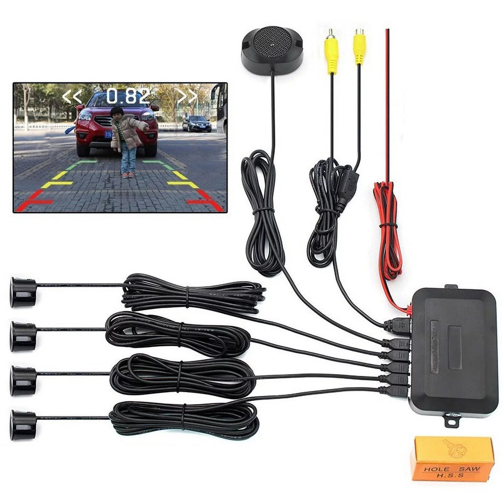 Car Reverse Backup Parking Sensor Radar System, Buzzer beeps, Detection Distance:30~150CM, Waterproof Sensors (22mm Diameter 2.3M Cable) 4 Packs X60D (Black)