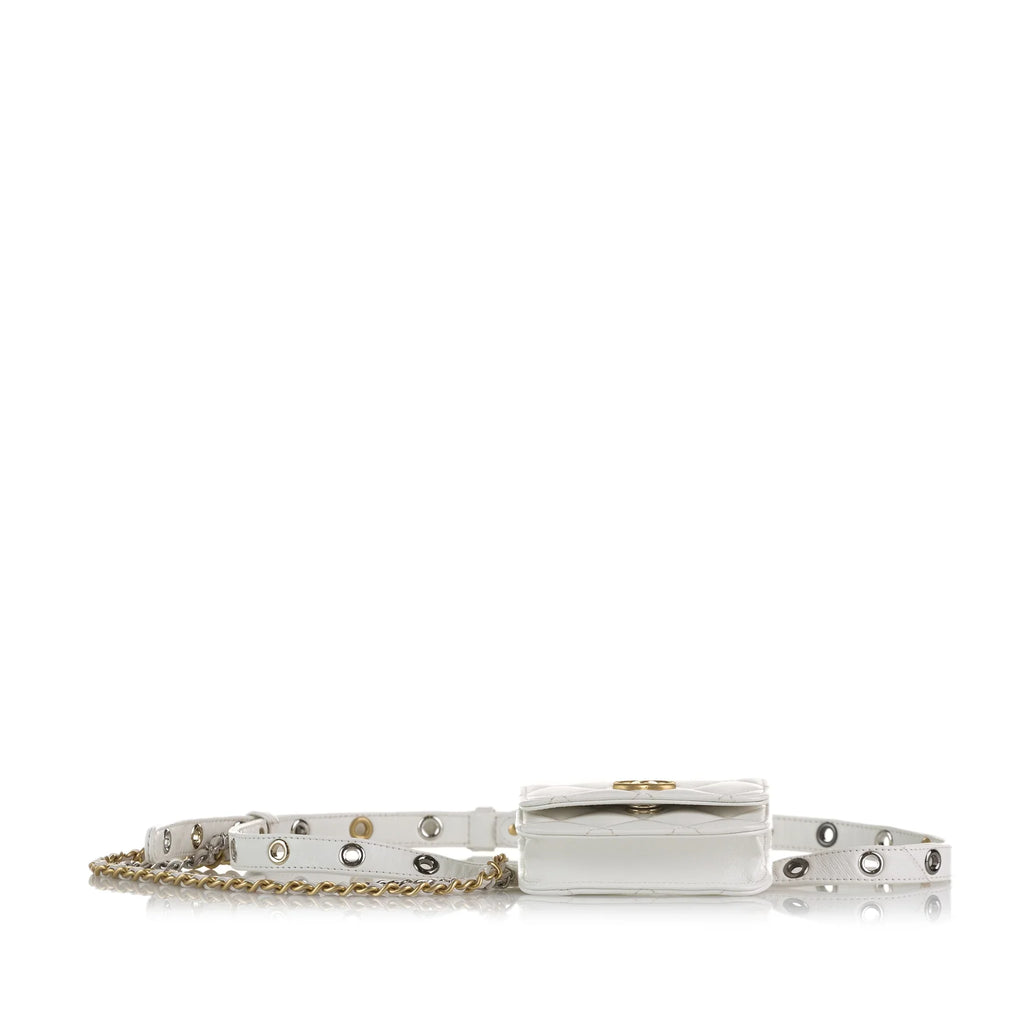 Pre-Owned Authenticated Chanel Punk Chain Belt Bag Lambskin Leather White Unisex (Good)