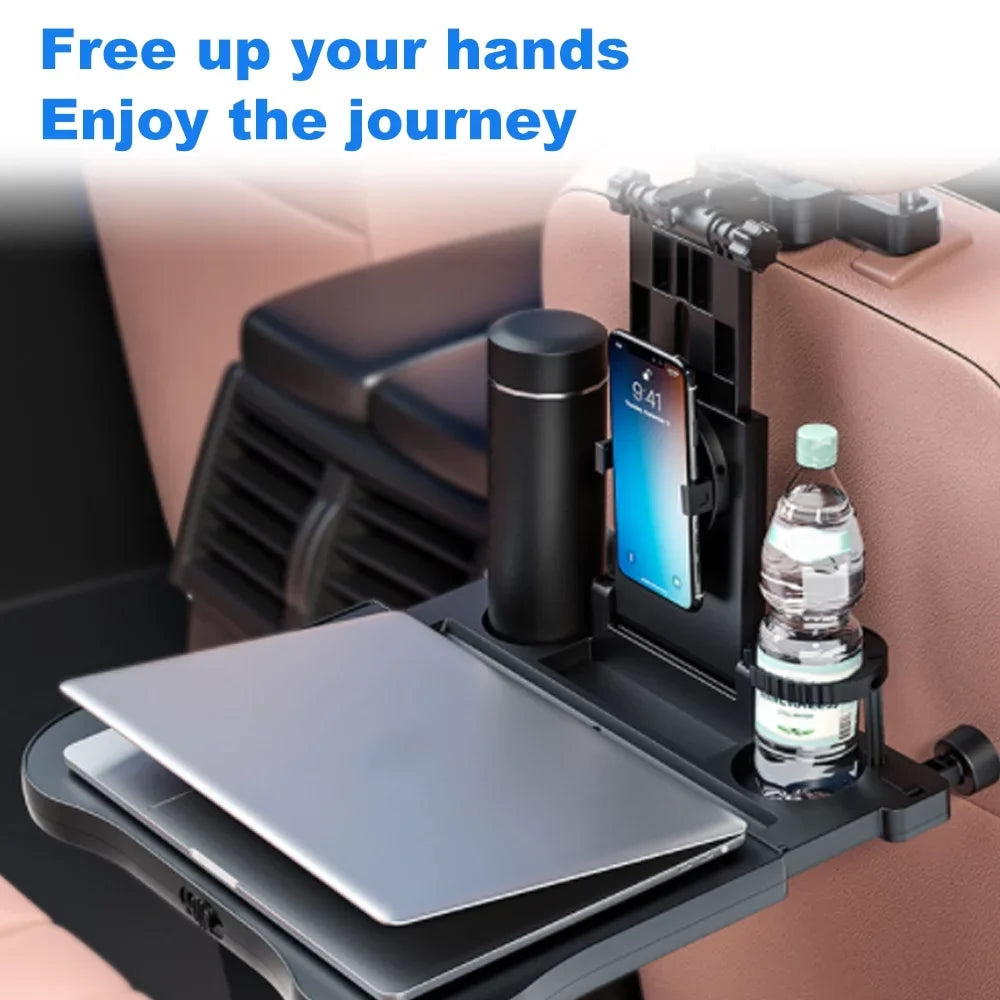 Nebublu Adjustable Car Seat Travel Table, Multifunctional Foldable Back Seat Food Tray with Phone Holder， Black