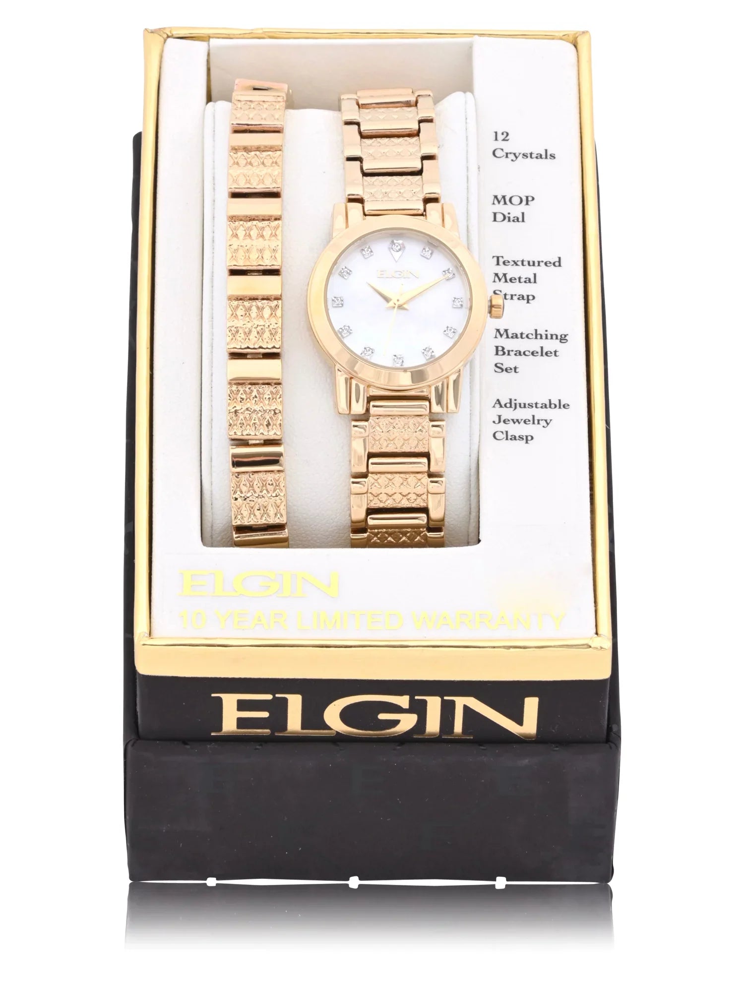 Elgin Adult Female Watch and Bracelet Set in Gold with Czech Stones and MOP Dial (EG180011ST)