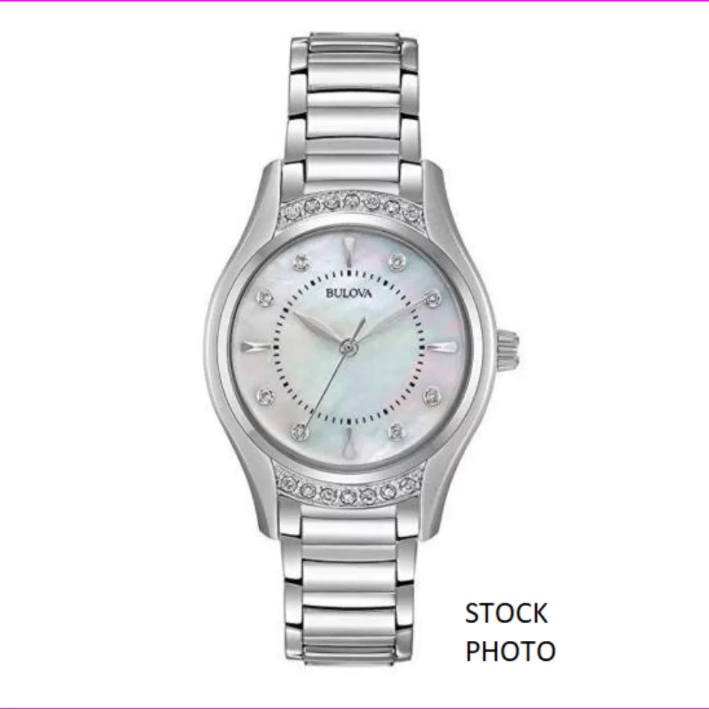 Bulova 96R216 16 Diamonds White Mother of Pearl Dial Women's Dress Watch