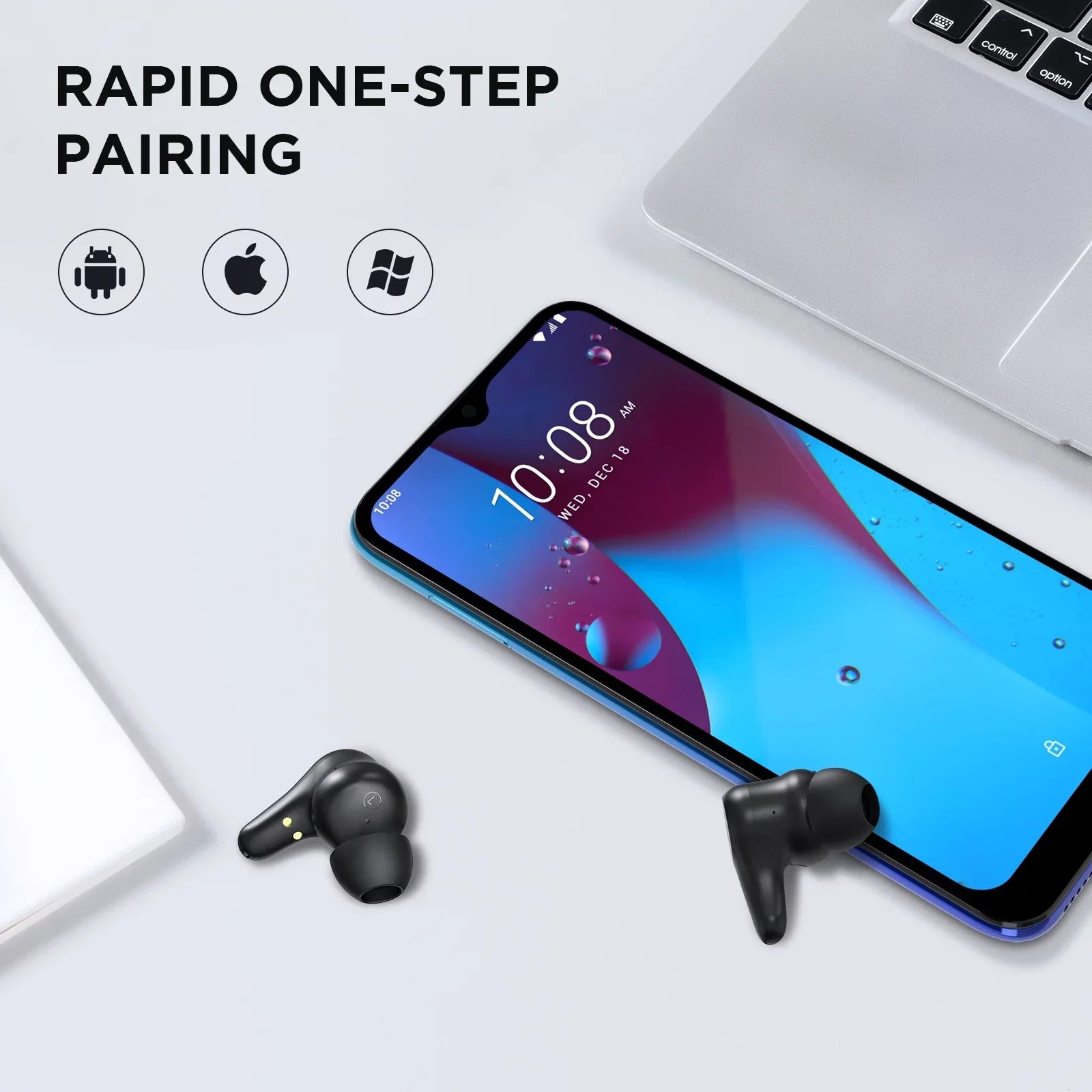 HTC True Wireless Earbuds Plus - Active Noise Cancellation IPX5 Water Strong Bluetooth 5.0 Headphones with ENC, 24-Hour Playtime, Stereo in-Ear Touch Control Wireless Earphones