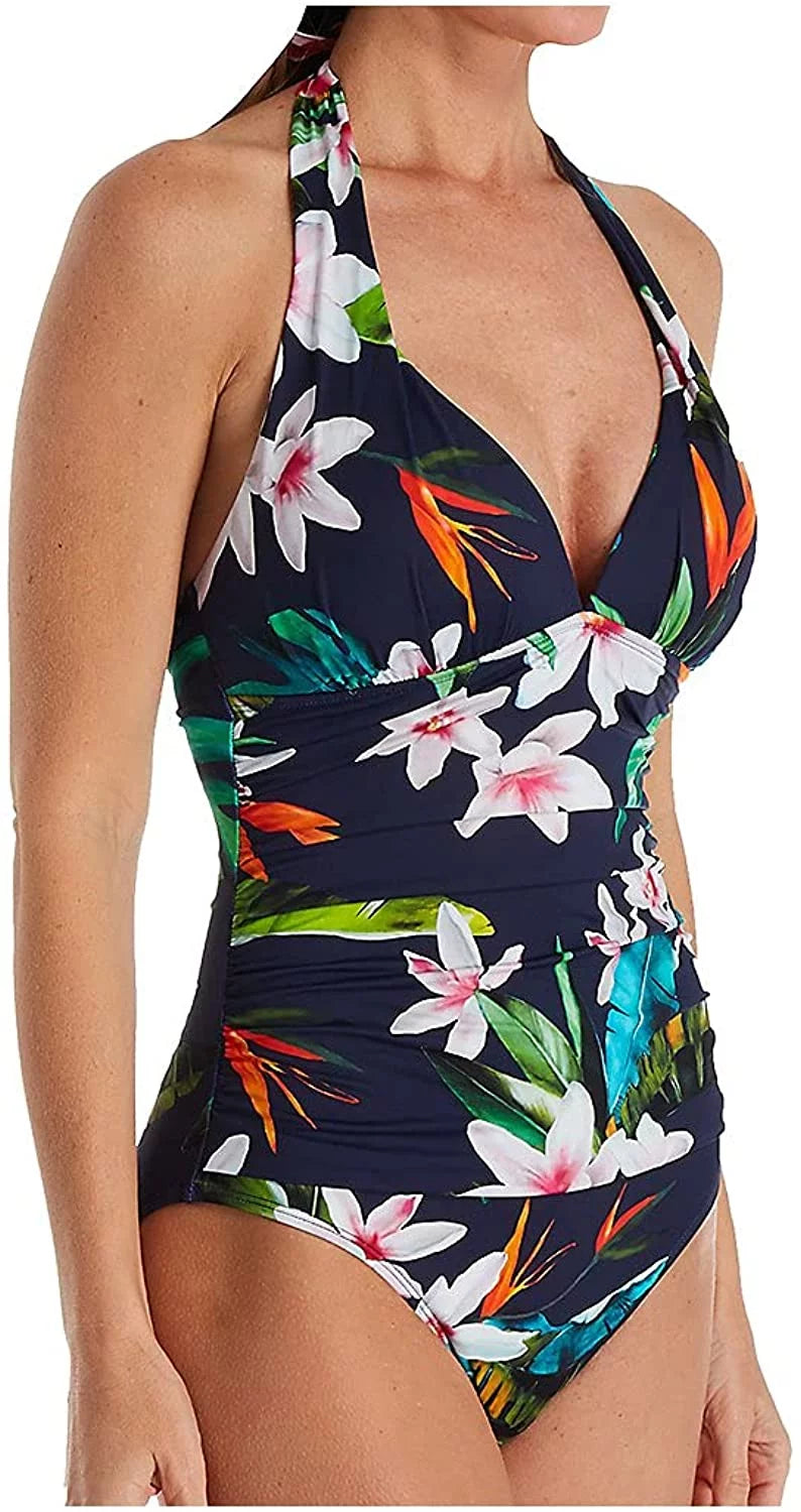 RALPH LAUREN Multi Watercolor Halter Mio One Piece Swimsuit, US 6, UK 10, NWOT