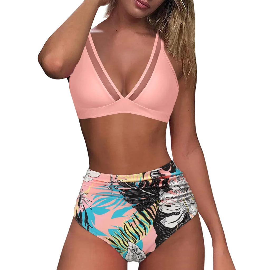 Swimsuit Underwire Bra Women High Waisted Bikini Sexy Push Up Two Piece Swimsuits Vintage Swimsuit Two Piece Retro Ruched High Waist Print Bikini Set