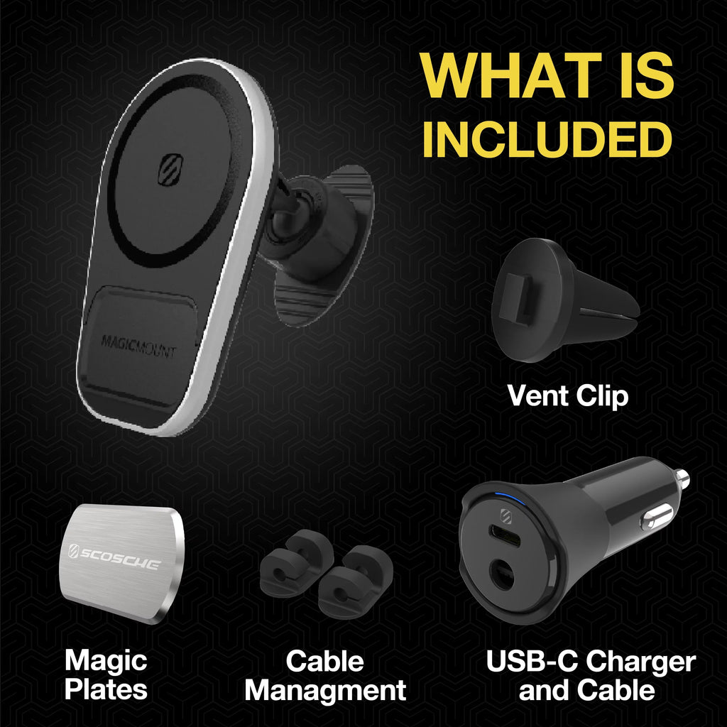 Scosche MPQ5DV-SP1 Dash/Vent Magnetic Wireless Charging Mount Fitting W/ MagSafe iPhone, Galaxy