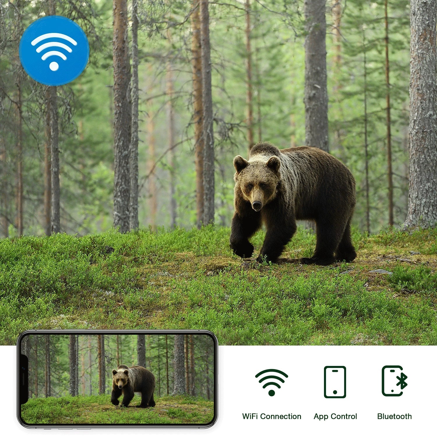 CAMPARK 42MP Native 4K 30fps Trail Game Camera WiFi Bluetooth Hunting Deer Camera with Night Vision 3 PIR Sensor Waterproof IP66 Motion Activated 120° Wide Angle Trail Cam for Wildlife Monitoring