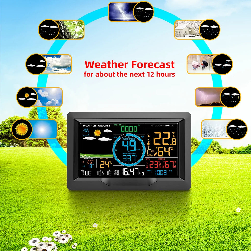 Suzicca Wireless Condition Station Indoor Hygrometer Thermometer Temperature Backlit Humidity Display Digital Environment Forecast Station Clock Alarm Clock with Sensor USB Port