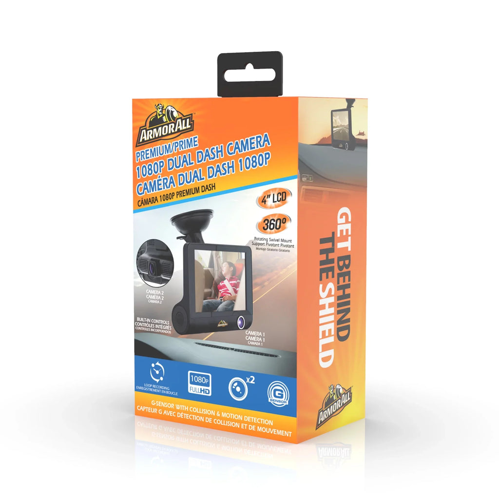 New Armor All Universal 4 inch LCD 1080P HD Dual-Lens Dash Camera, G-sensor Detects Motion and Accidents, Two Cameras, Micro-SD Card Slot
