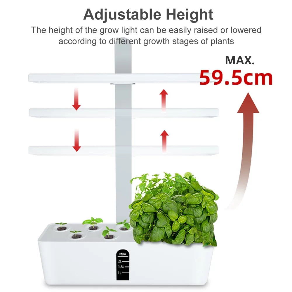 Leyfeng Smart Hydroponics Growing System Indoor Herb Garden Kit 9 Pods Automatic Timing with Height Adjustable 15W LED Grow Lights 2L Water Tank Smart Water Pump for Home Office Kitchen